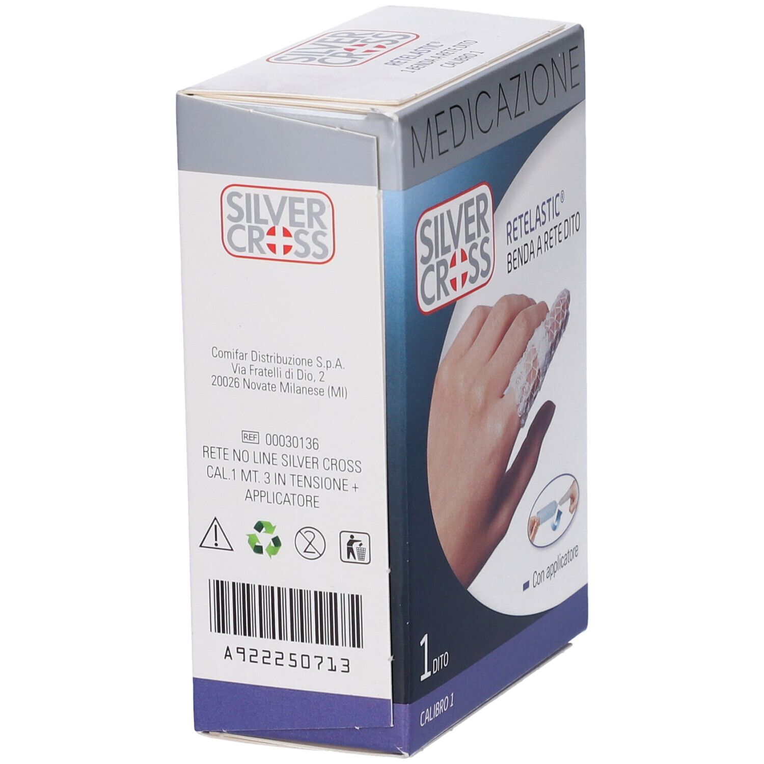 Benda a rete per dito Silver Cross. Con applicatore. Confezione da 1 pezzo. Calibro 1.