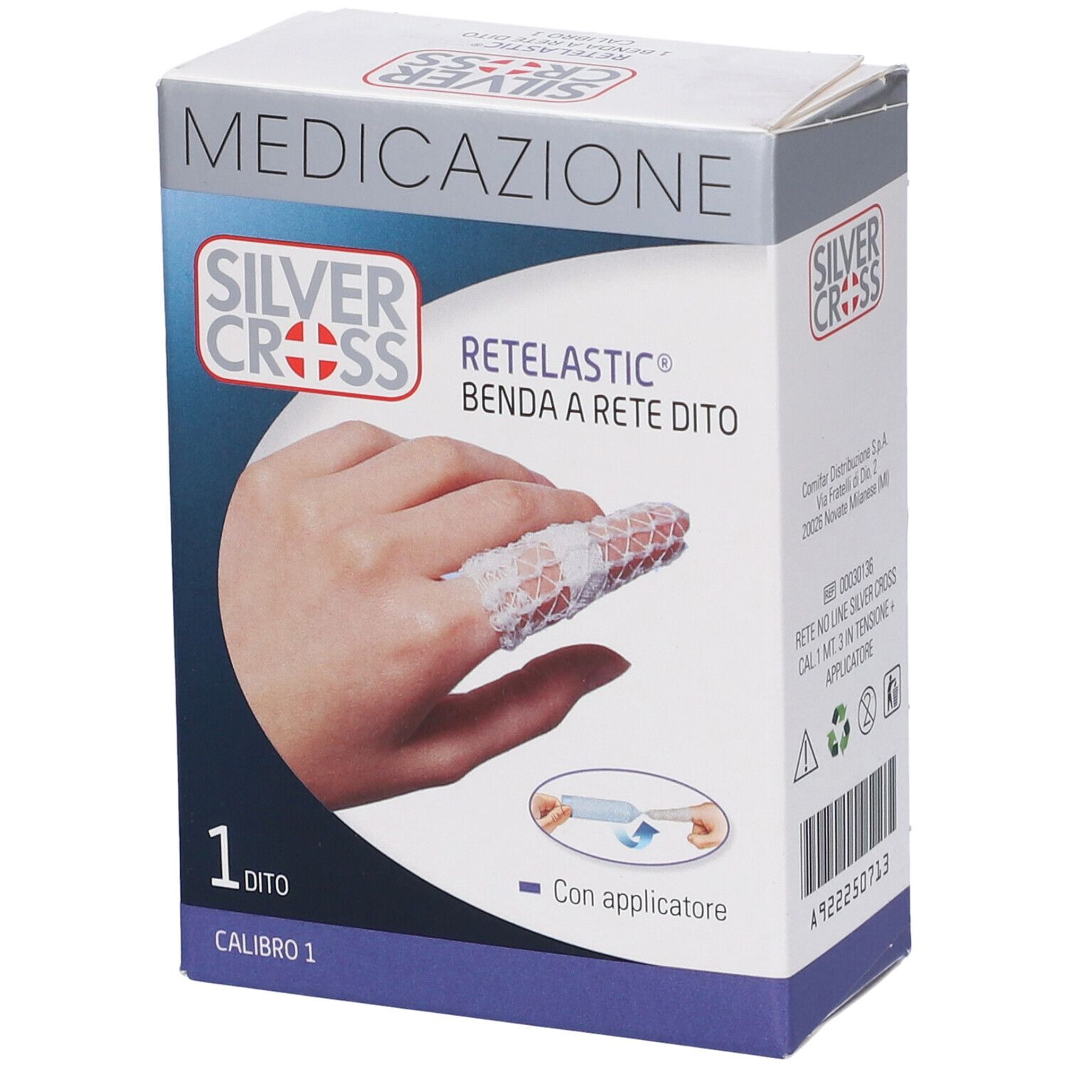 Benda a rete per dito Silver Cross. Con applicatore. Confezione da 1 pezzo. Calibro 1.