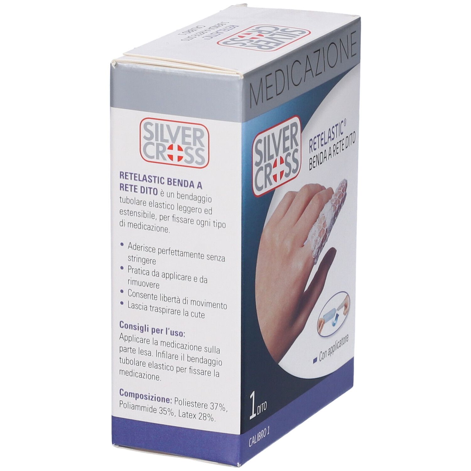 Benda a rete per dito Silver Cross. Con applicatore. Confezione da 1 pezzo. Calibro 1.