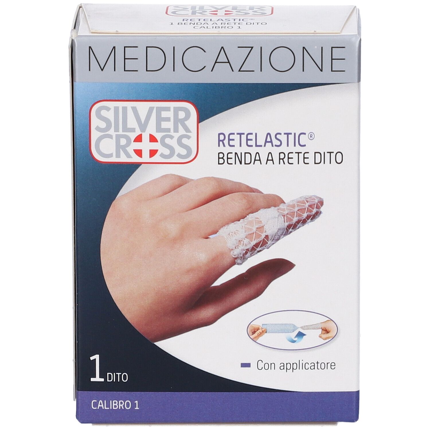 Benda a rete per dito Silver Cross. Con applicatore. Confezione da 1 pezzo. Calibro 1.