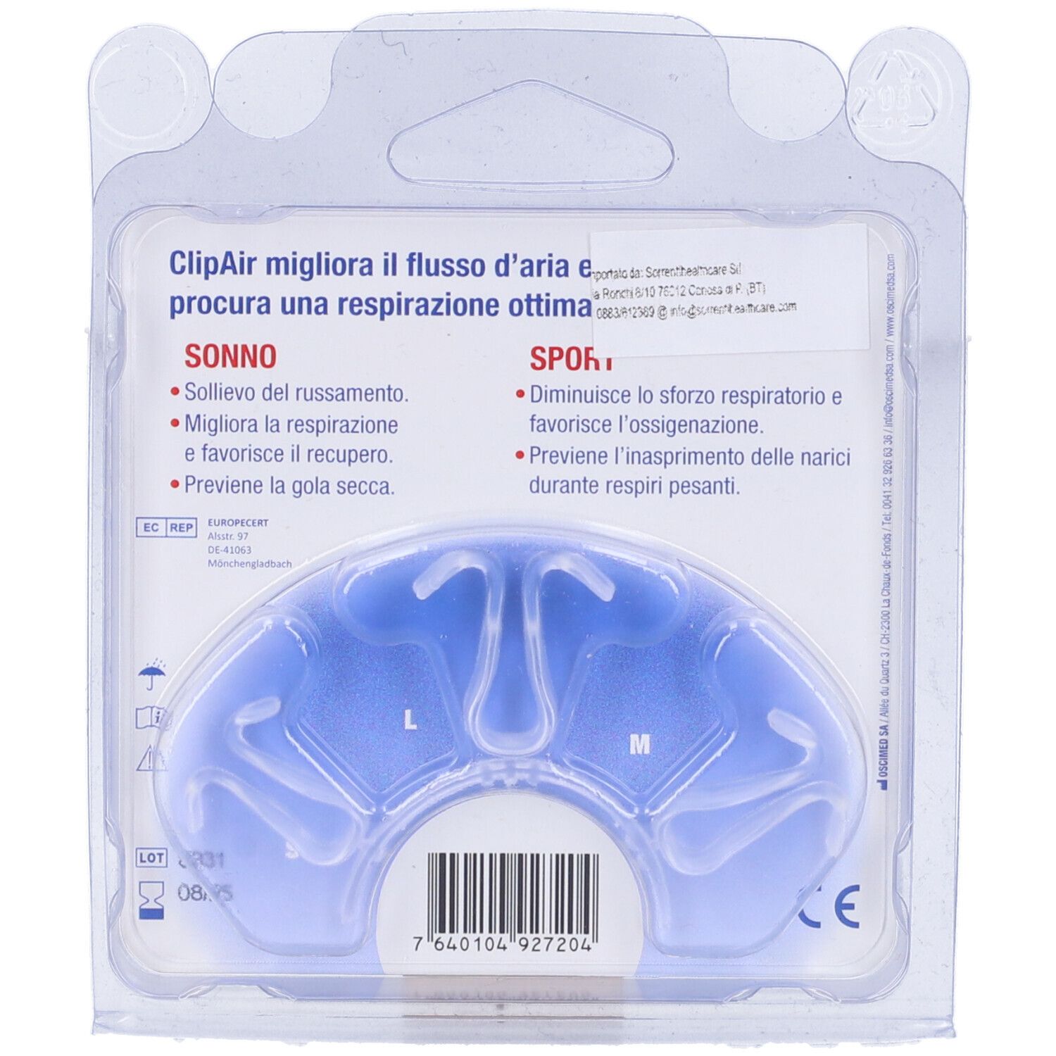 Clip Air Dilatatore Nasale 3 Pezzi Piccolo + Medio + Grande