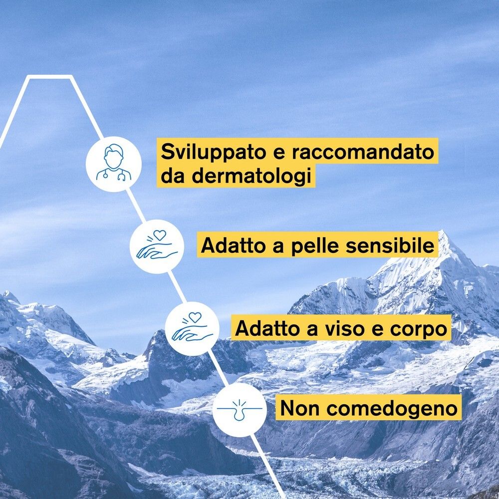Testo: Sviluppato da dermatologi, pelle sensibile, viso e corpo, non comedogeno.