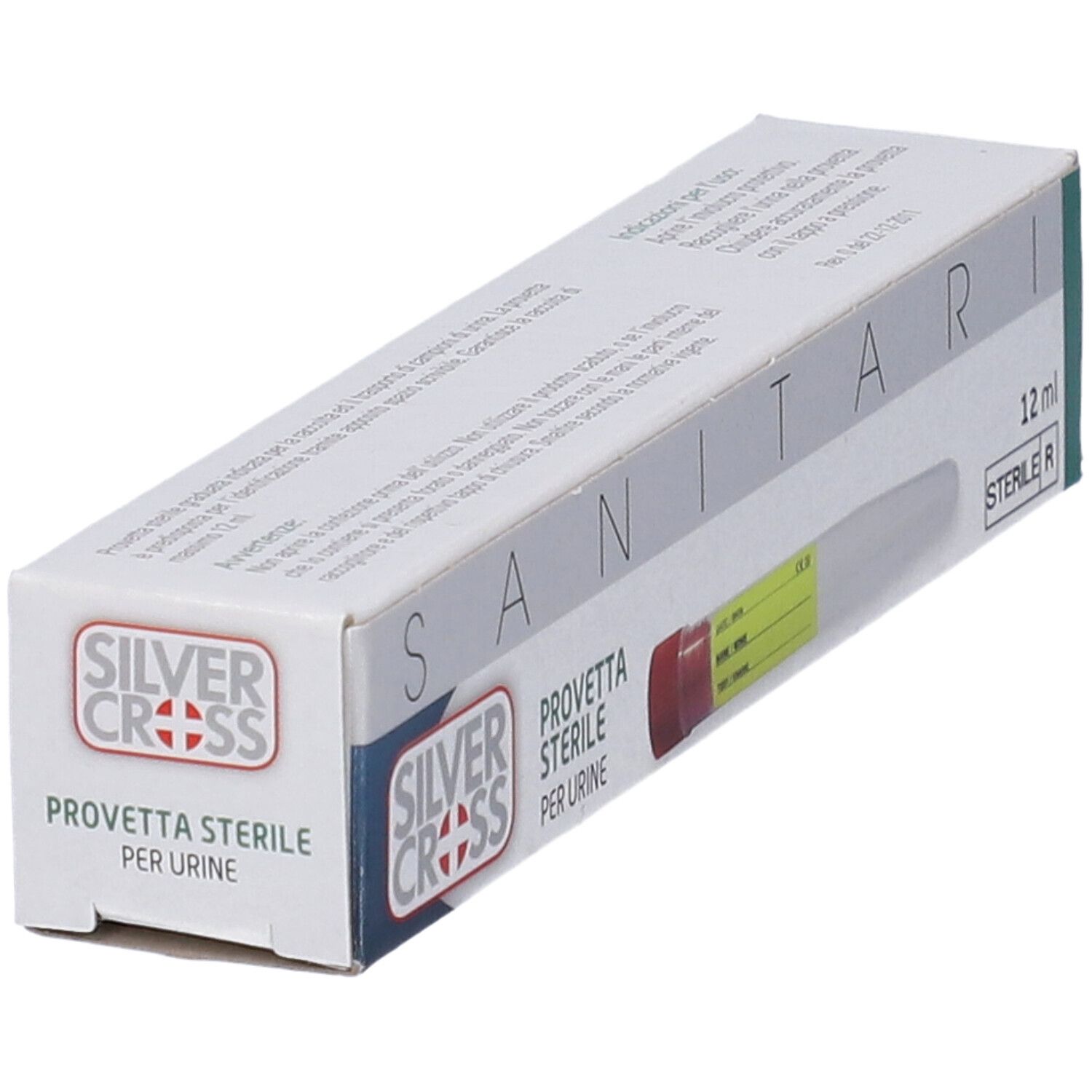 Confezione di Silvercross Provetta Urina inclinata. Contiene un tubetto per urina sterile. 12 ml.