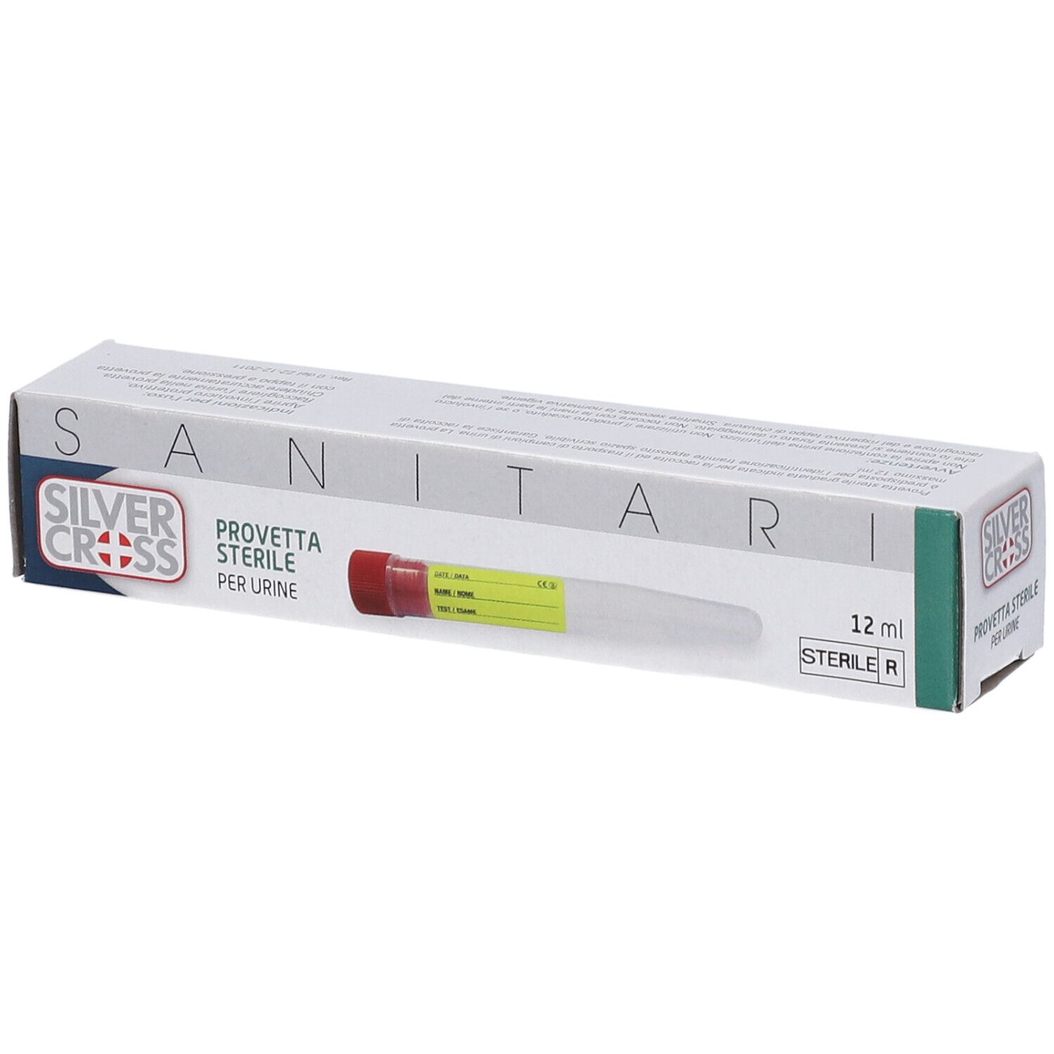 Confezione di Silvercross Provetta Urina. Contiene un tubetto per urina sterile. 12 ml.