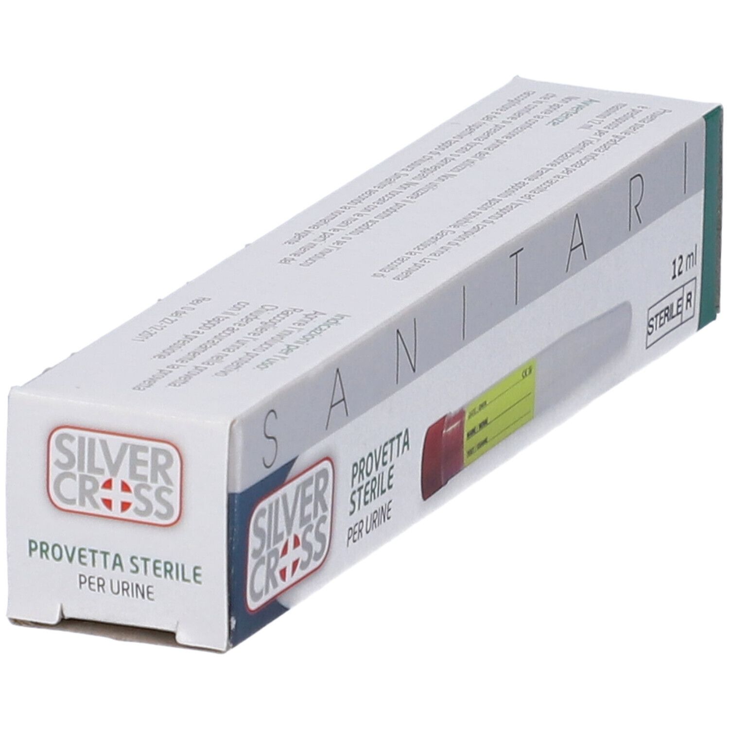 Confezione di Silvercross Provetta Urina inclinata. Contiene un tubetto per urina sterile. 12 ml.