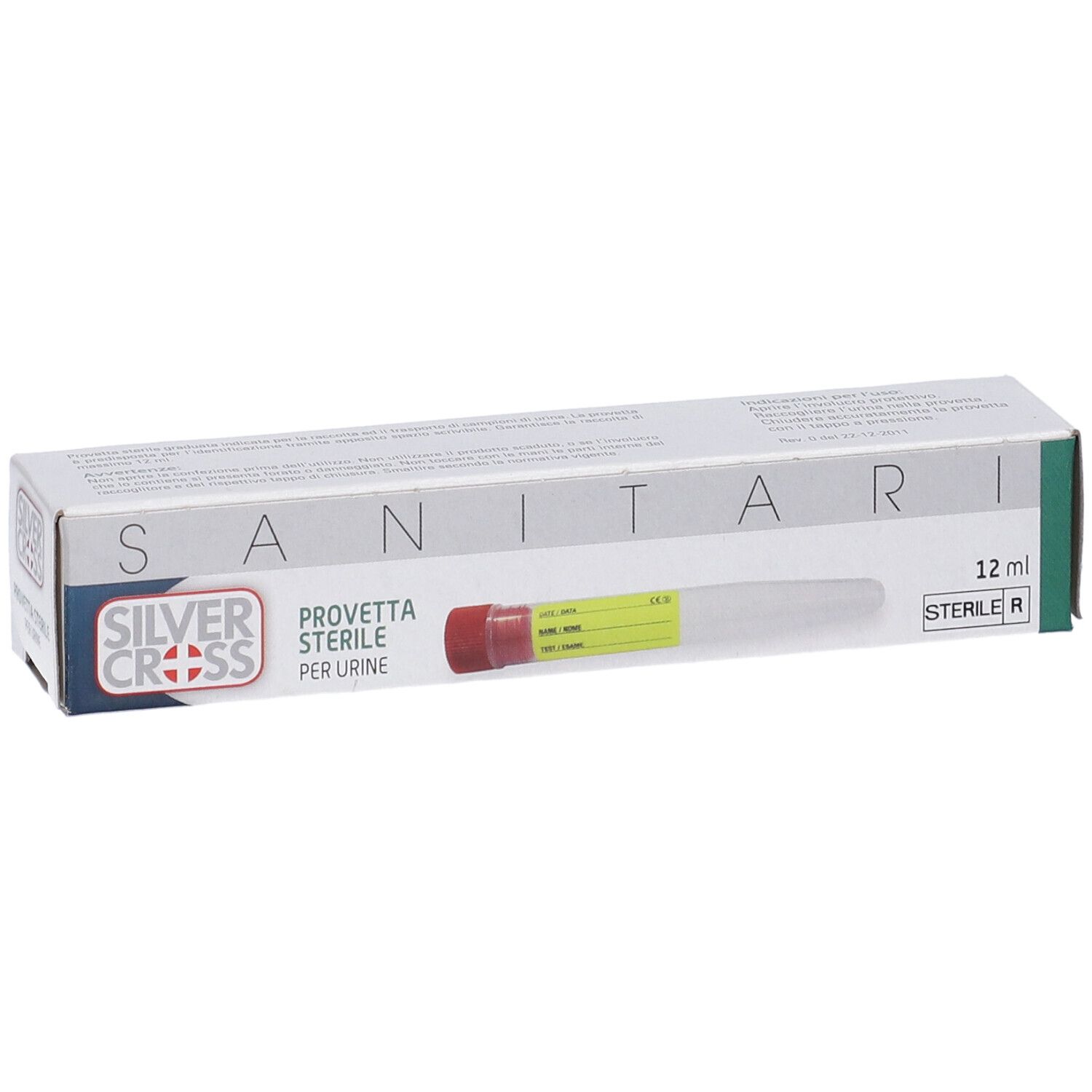 Confezione di Silvercross Provetta Urina. Contiene un tubetto per urina sterile. 12 ml.