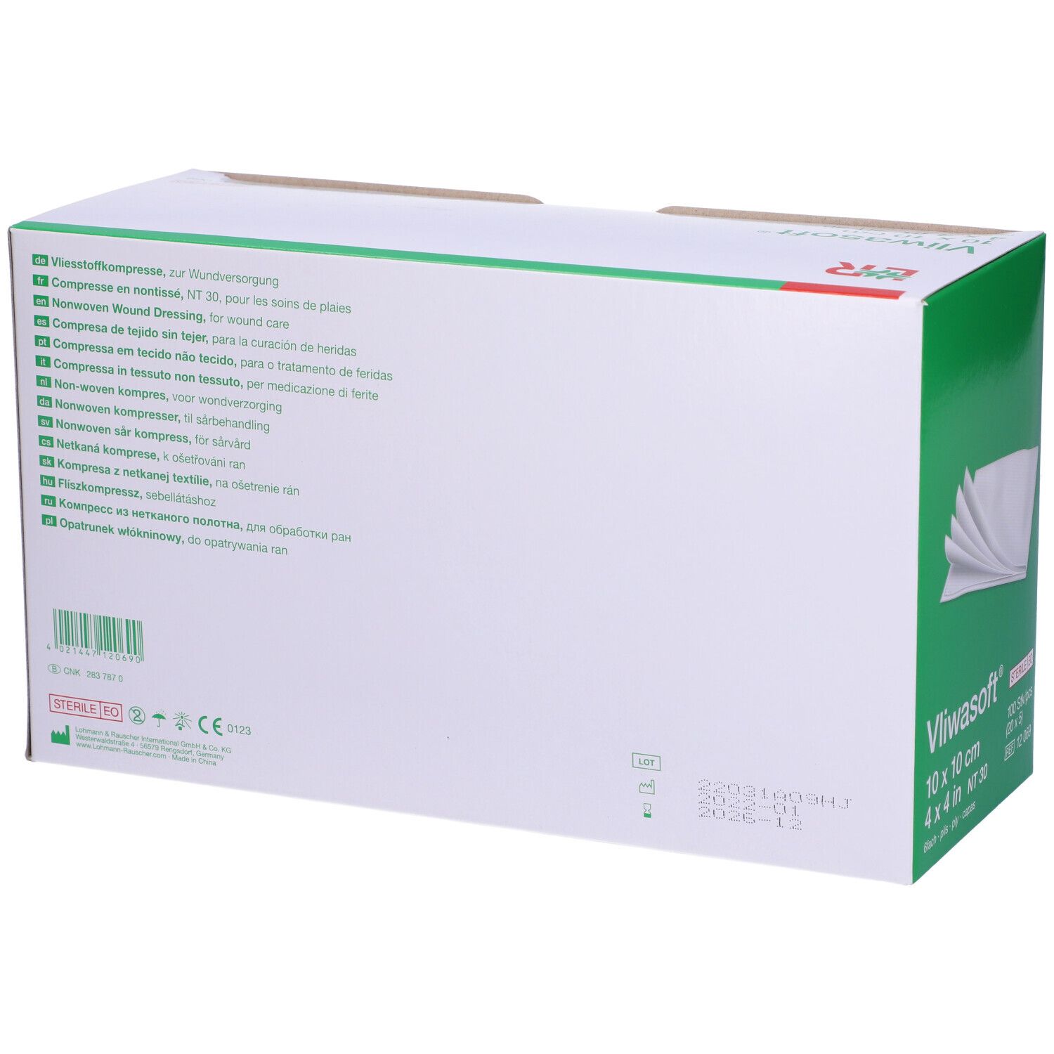Retro scatola LR Vliwasoft® 10 x 10 cm. Informazioni multilingue.