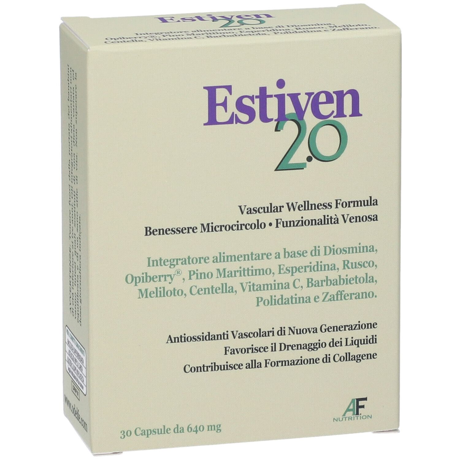 Confezione Estiven 2.0, fronte con nome del prodotto e quantità.