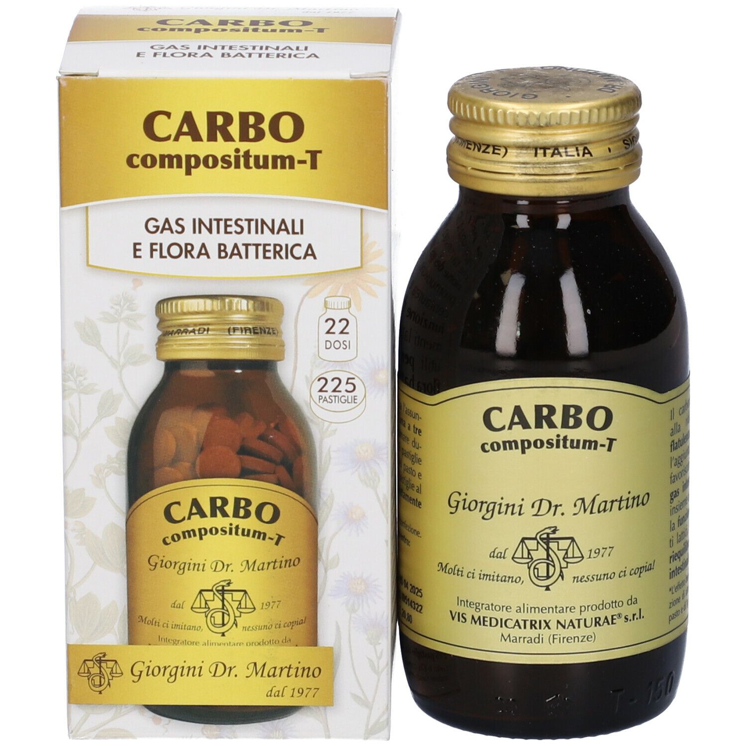 Flacone e confezione del prodotto. Scatola bianca con nome del prodotto e immagine del flacone.