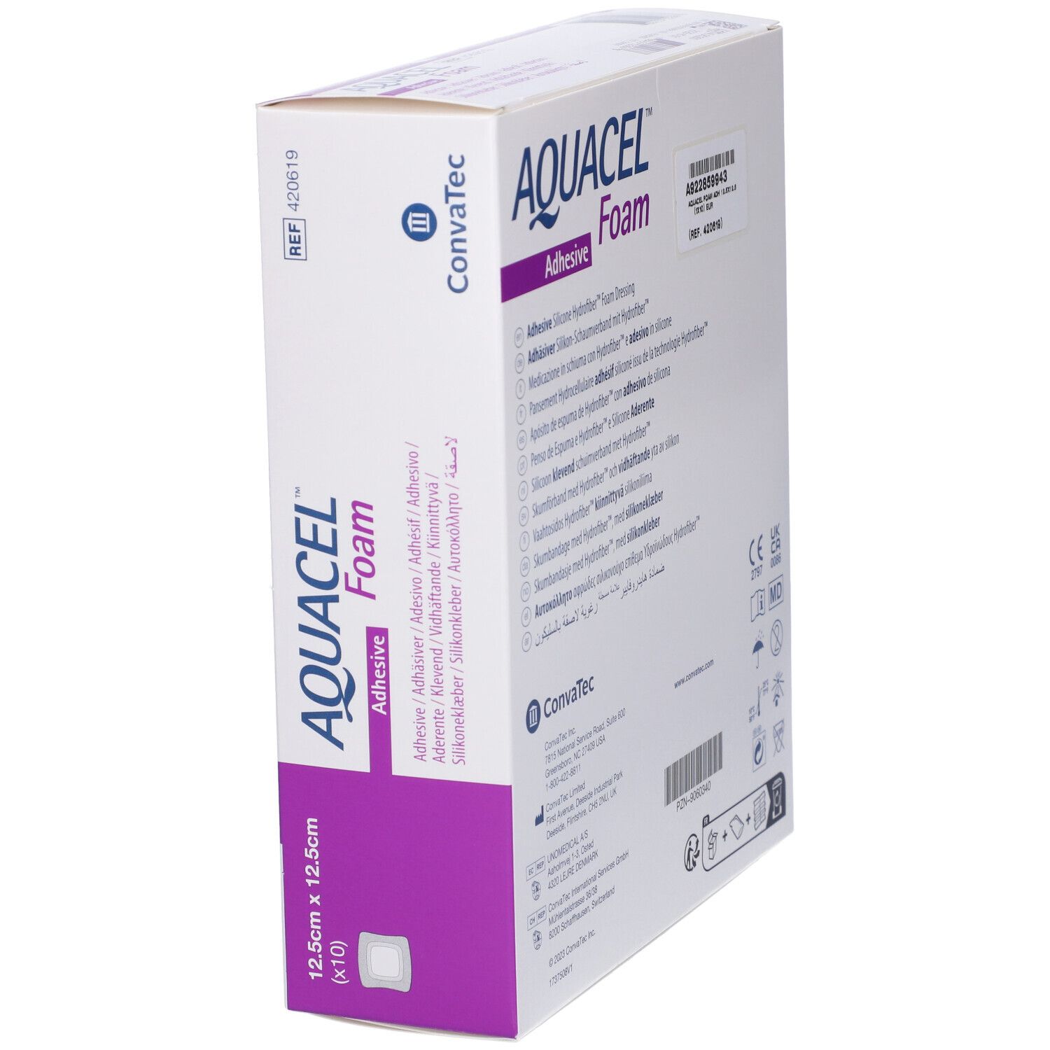 Confezione AQUACEL Foam Adhesive. Vista laterale con informazioni e logo.