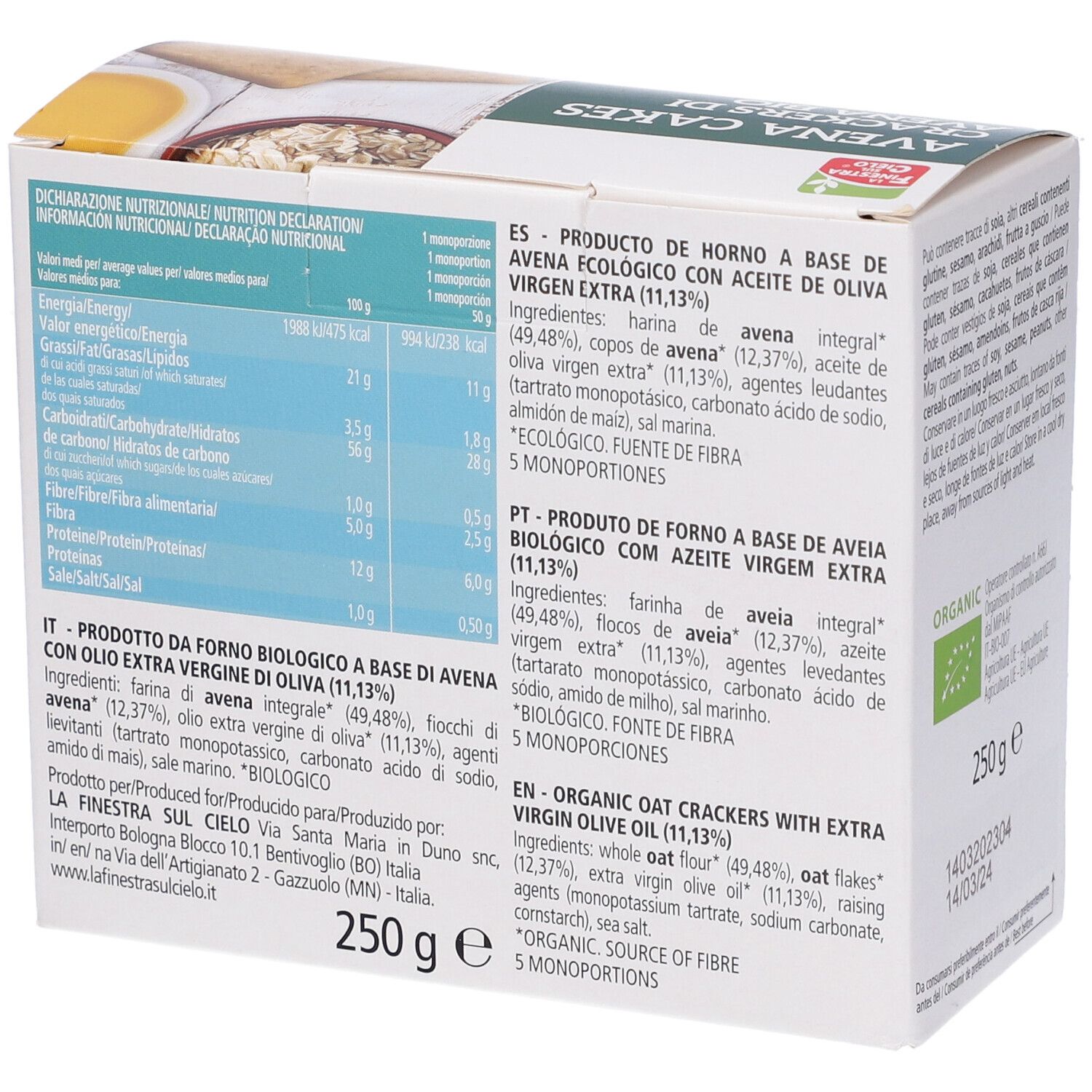 Crackers Avena 250G Bio