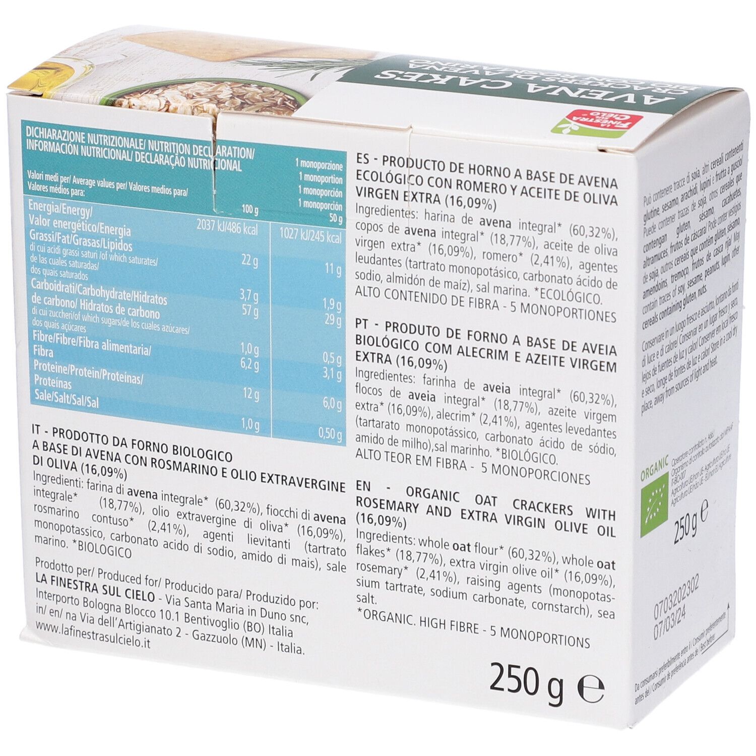 Fsc Avenacakes Crackers Di Avena Con Rosmarino Bio Vegan Senza Lievito Di Birra Con Olio Extravergine Di Oliva 250 G