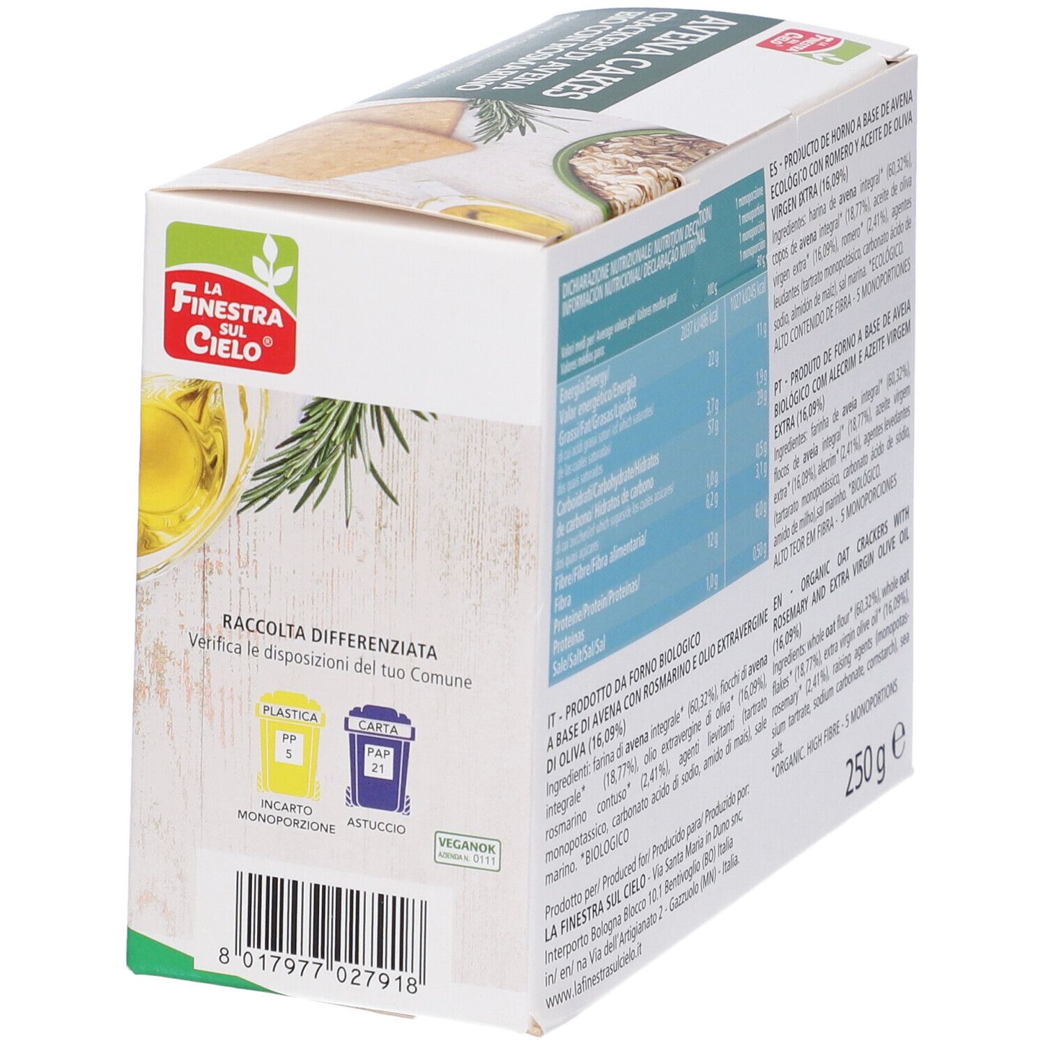Fsc Avenacakes Crackers Di Avena Con Rosmarino Bio Vegan Senza Lievito Di Birra Con Olio Extravergine Di Oliva 250 G