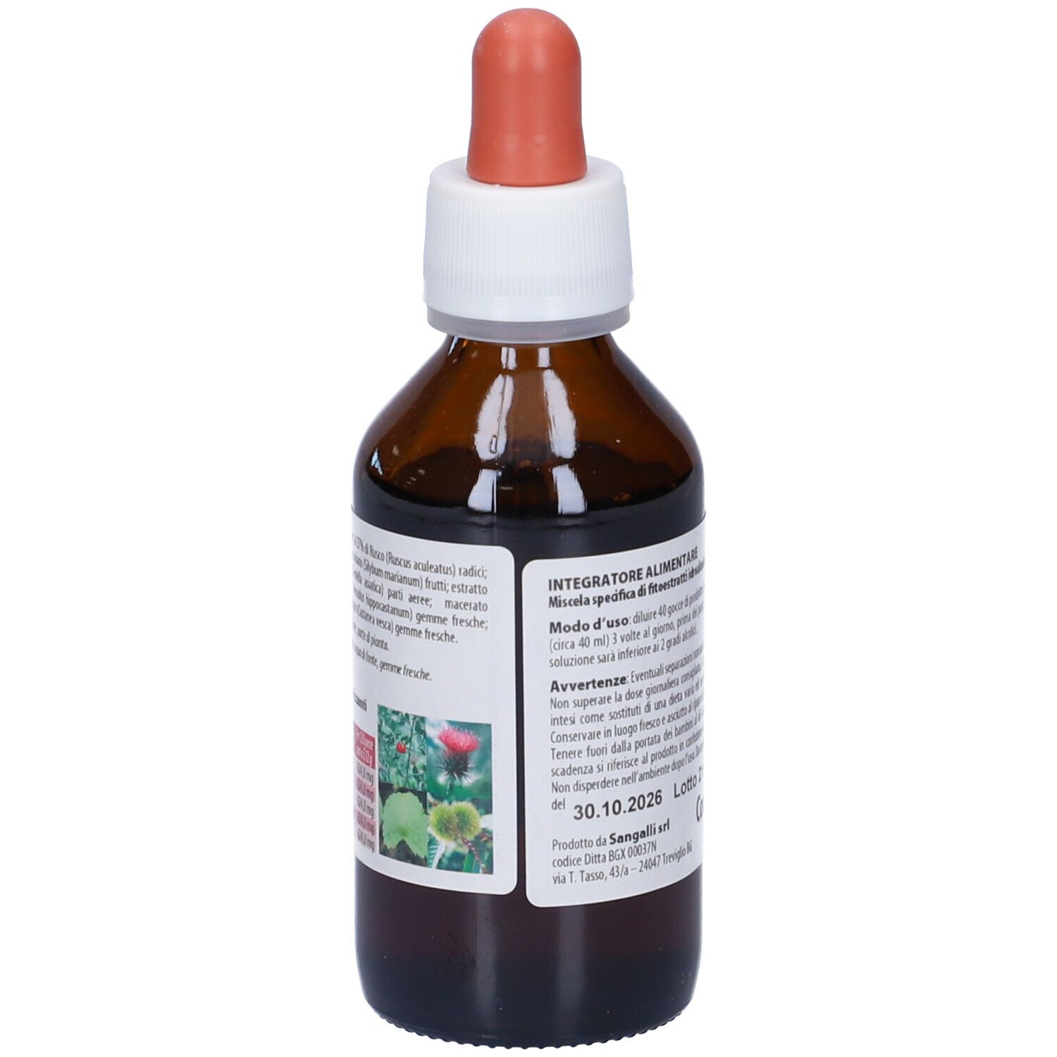 Flacone di vetro marrone con contagocce. Scritta: JUVAVEN. Etichetta con informazioni. Immagine di piante.