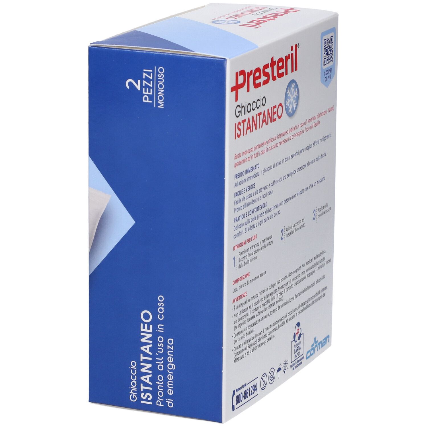Confezione di Medipresteril® Istant. Nome e illustrazione. Contiene 2 buste.