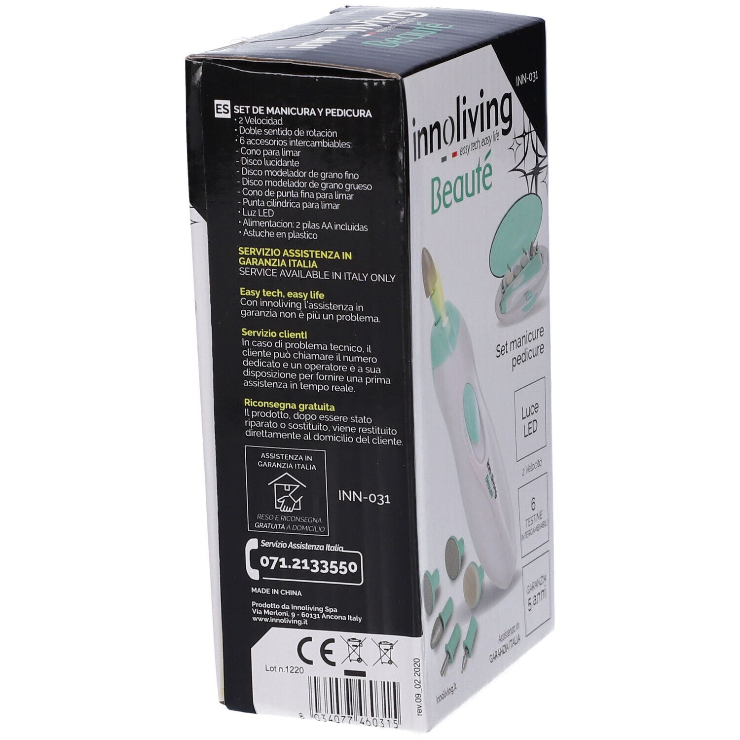 Confezione del prodotto con informazioni. 'Innoliving Beauté' è sulla confezione.