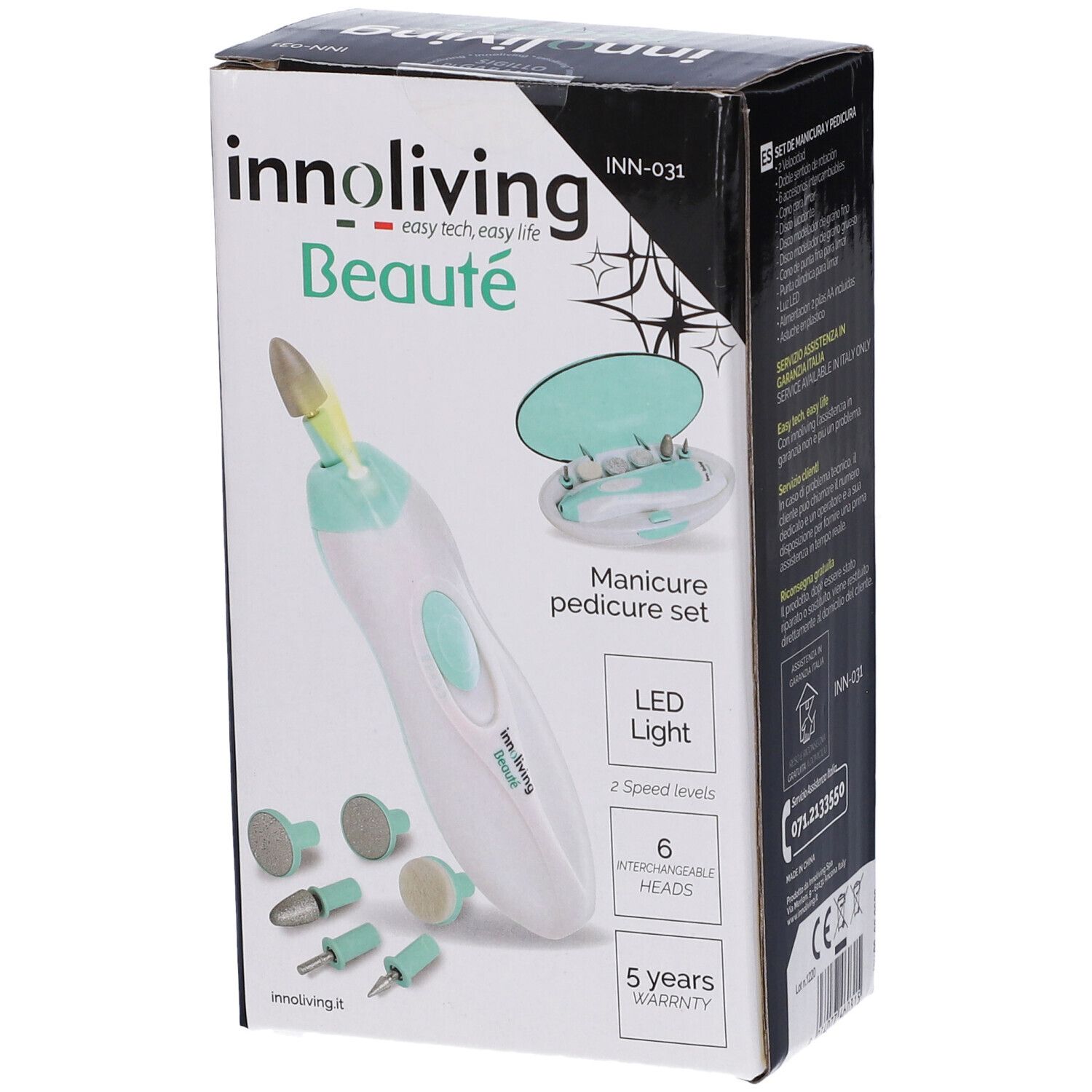 Confezione del prodotto con il prodotto. 'Innoliving Beauté' è sulla confezione.
