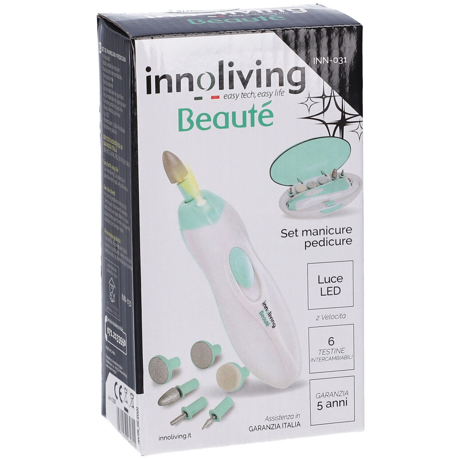 Confezione del prodotto con il prodotto. 'Innoliving Beauté' è sulla confezione.