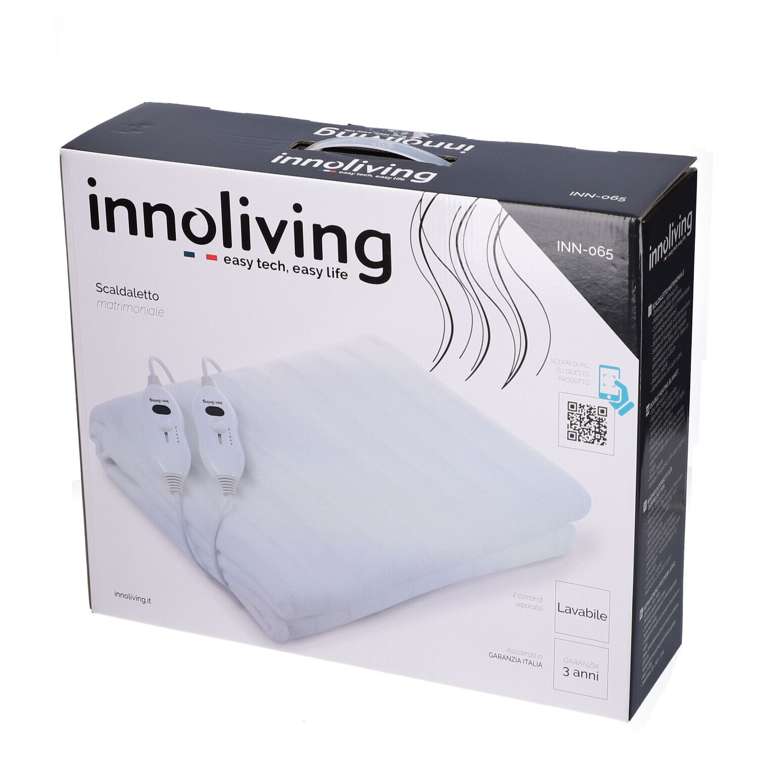 Confezione InnoLiving. Rappresentata coperta termica bianca.