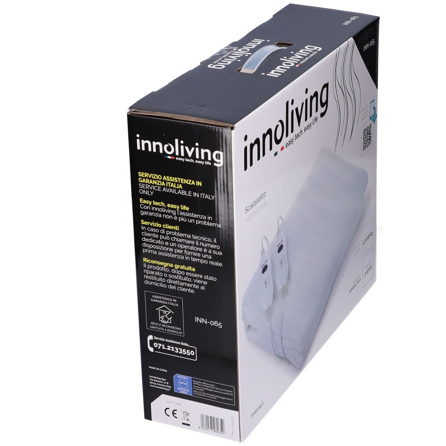 Confezione InnoLiving. Rappresentata coperta termica bianca.