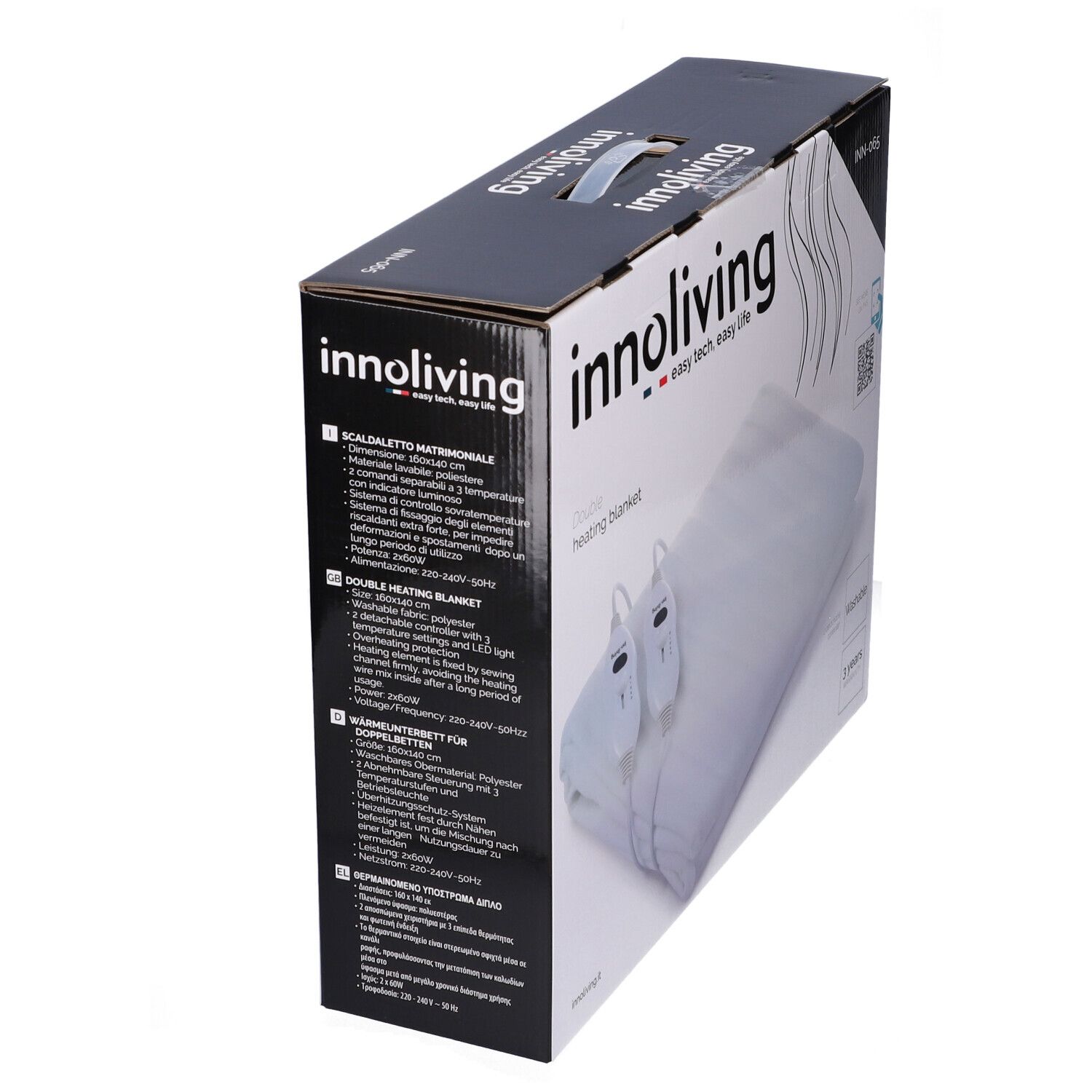 Confezione InnoLiving. Rappresentata coperta termica bianca.