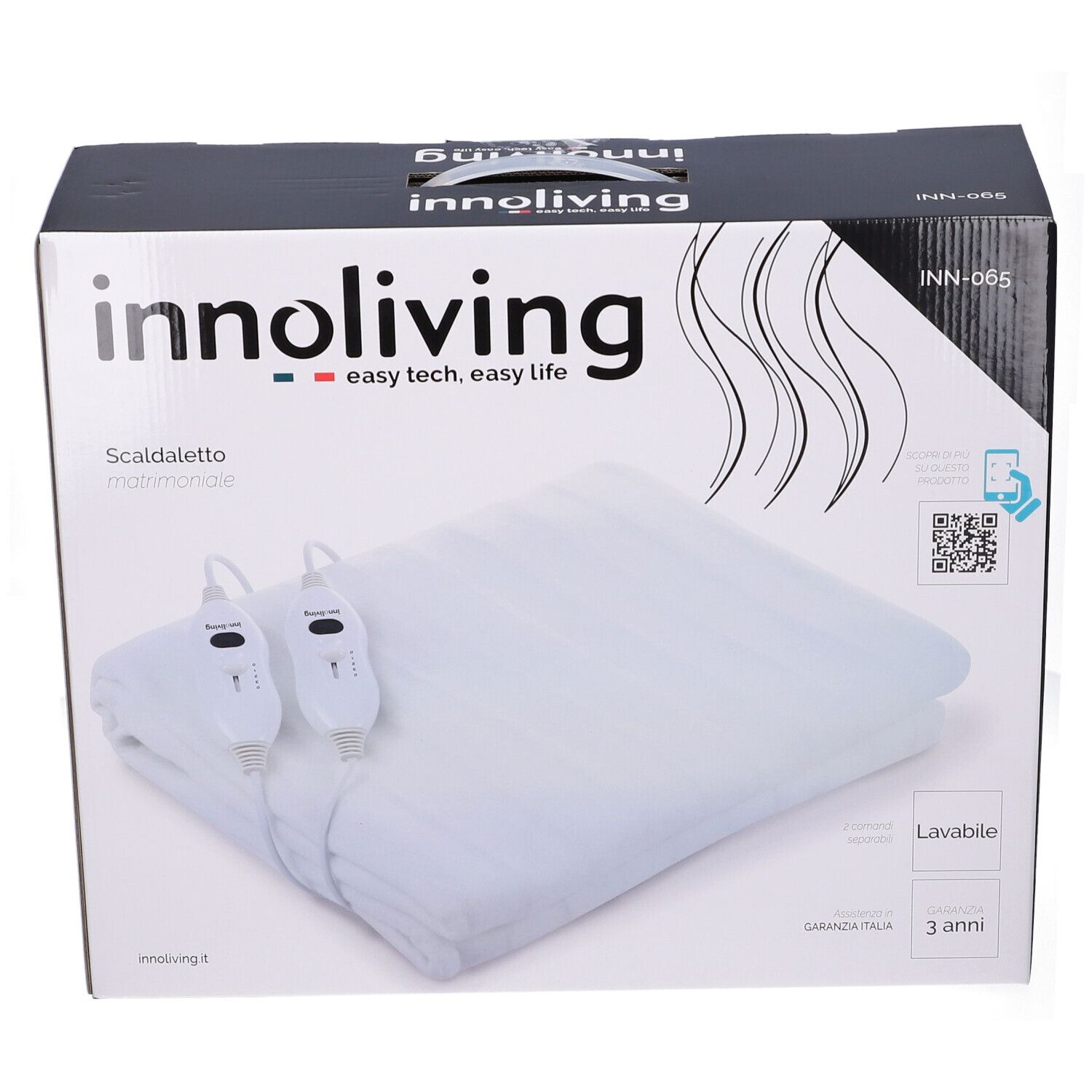 Confezione InnoLiving. Rappresentata coperta termica bianca.