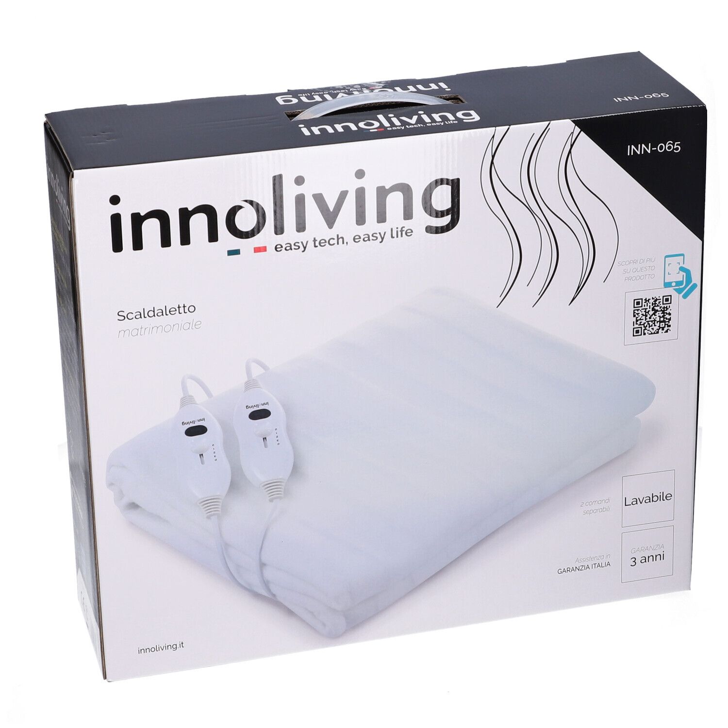 Confezione InnoLiving. Rappresentata coperta termica bianca.