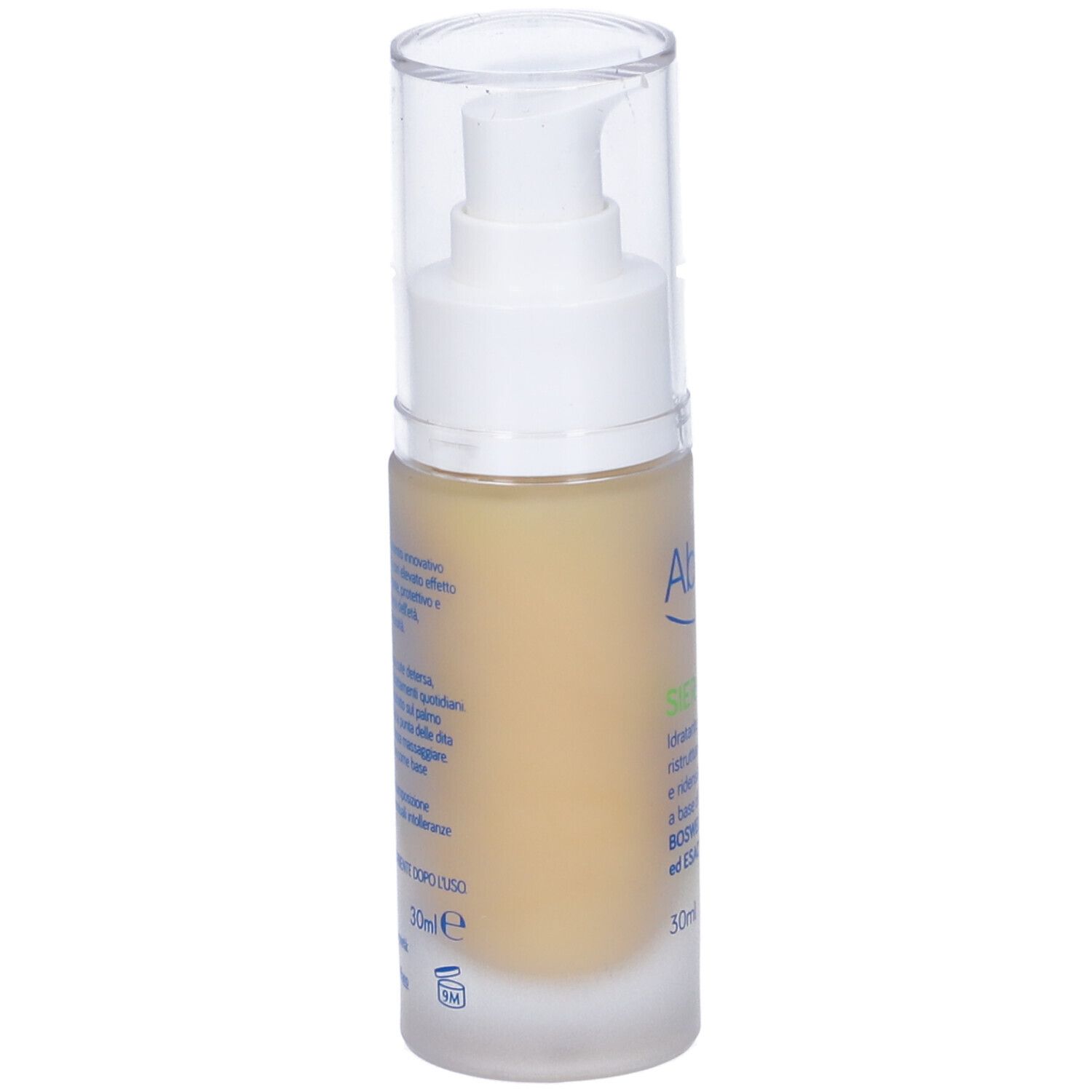Flacone di Abilast Siero Antiage con erogatore spray. Scritta: Siero, 30ml.