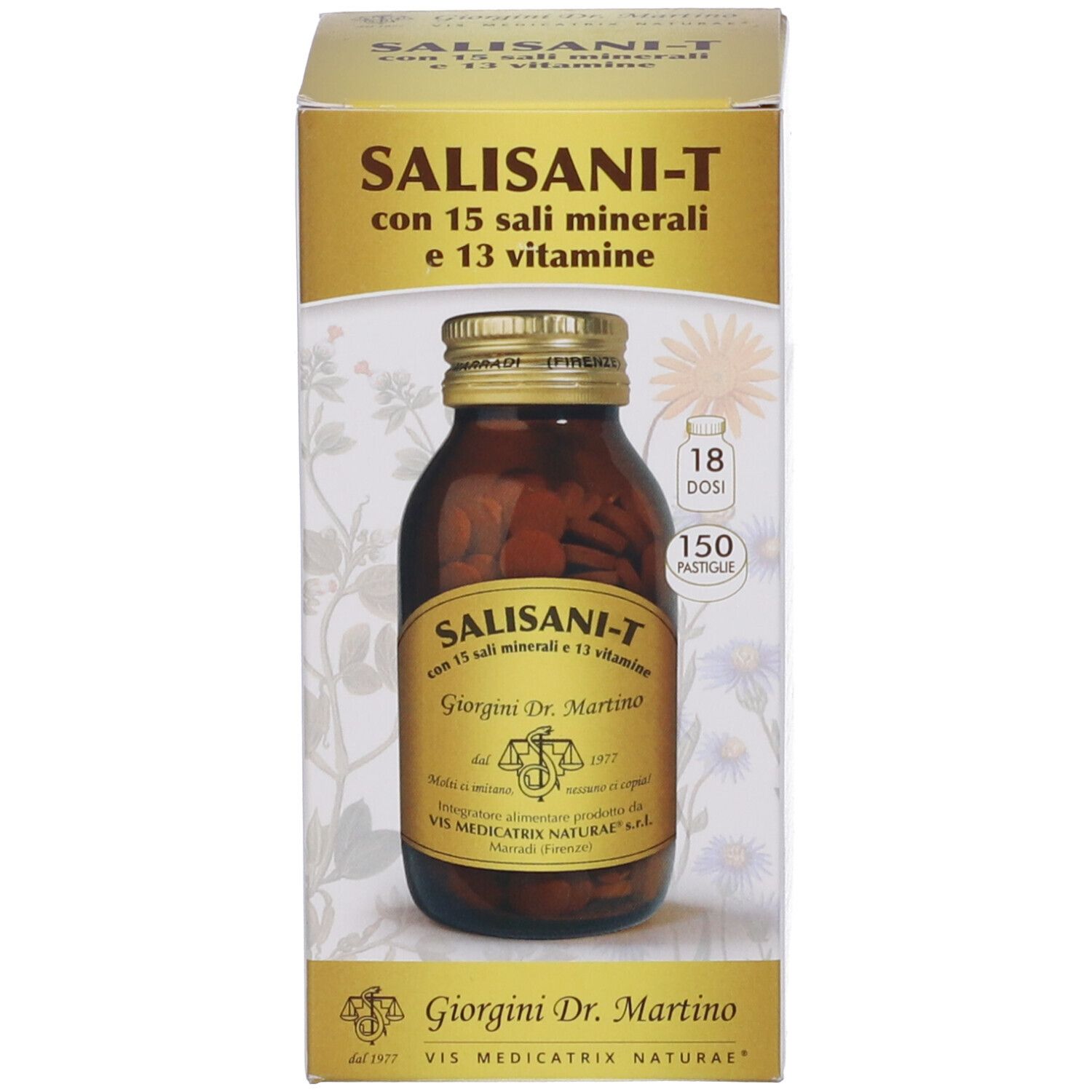 Salisani-T Vitaminsport, confezione. Contiene 15 minerali e 13 vitamine. Compresse marroni.