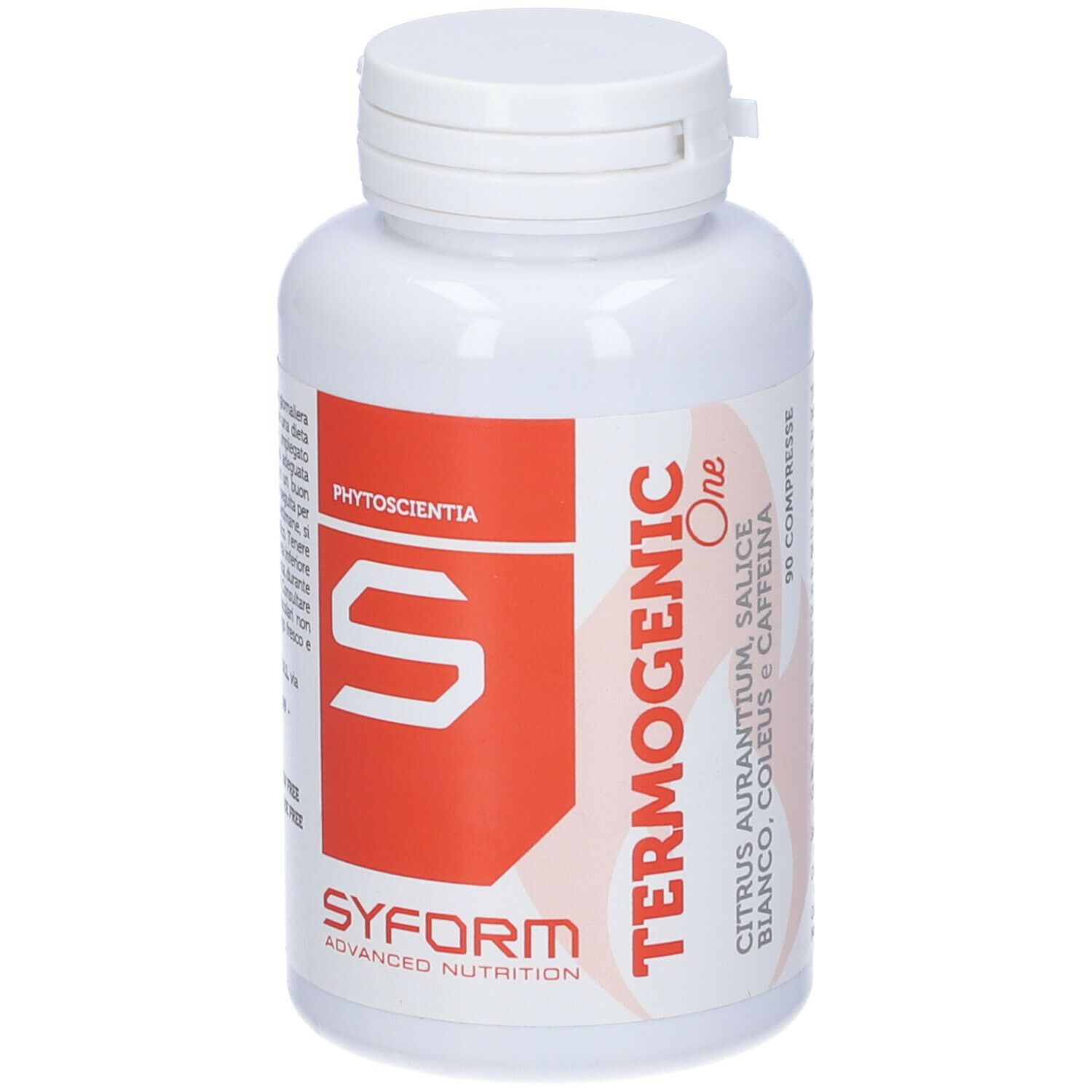 Flacone bianco con "Termogenic One" e logo "Syform". Contiene 90 compresse. Testo in italiano.
