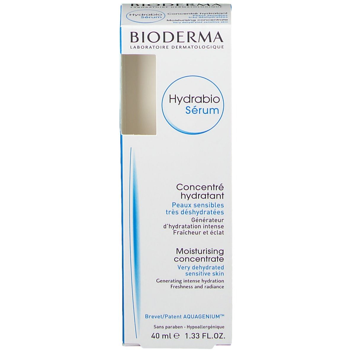 BIODERMA Hydrabio Sérum. Confezione con testo in inglese e francese. 40 ml. Flacone non visibile.