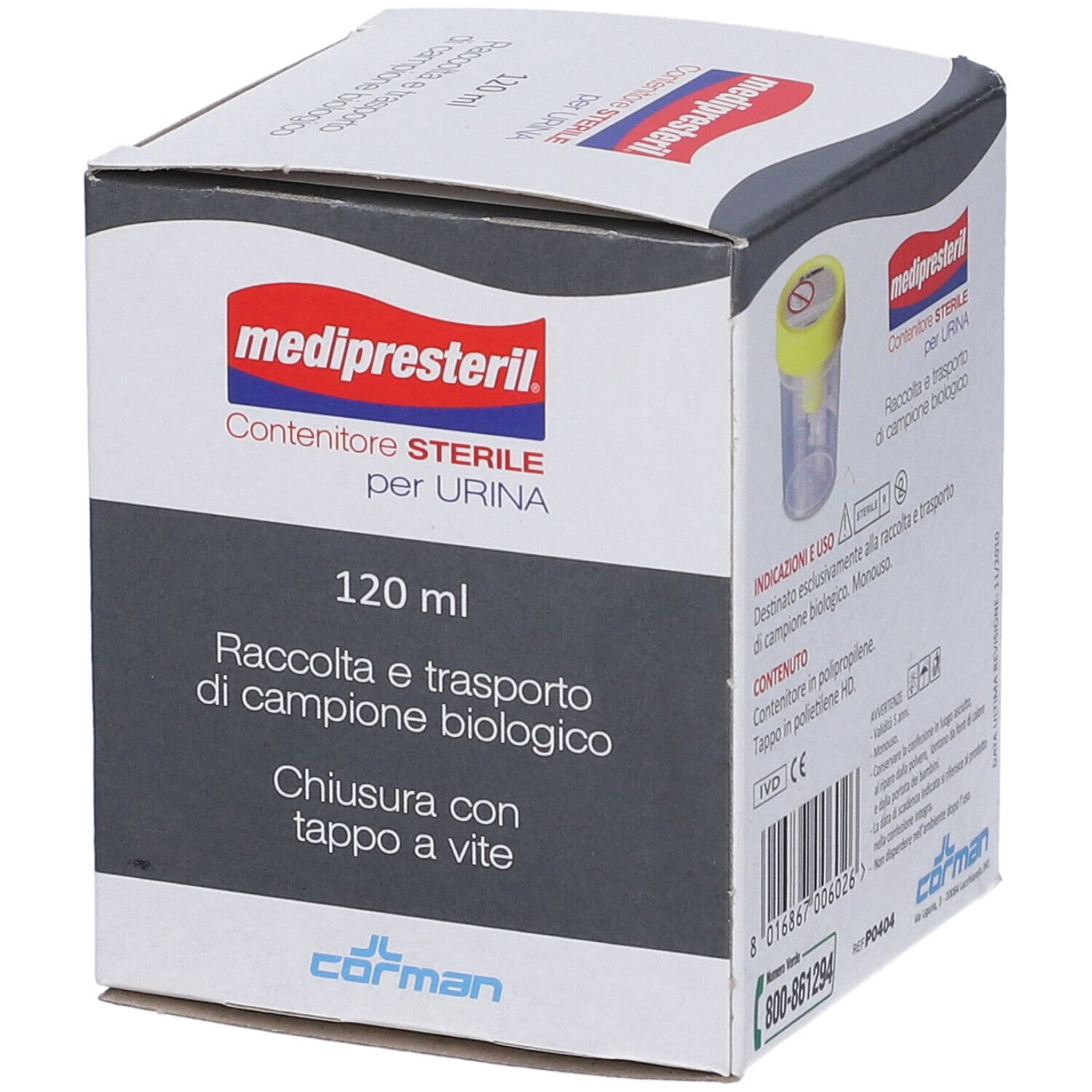 Contenitore urine 120 ml con sistema transfer per provette sottovuoto