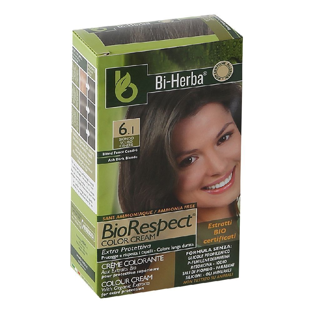 Bi-Herba Kit 6,1 Biondo Scuro Cenere 1 Emulsione Ossidante 60 Ml + 1 Colorante 60 Ml + 1 Trattamento Dopocolore 15 Ml
