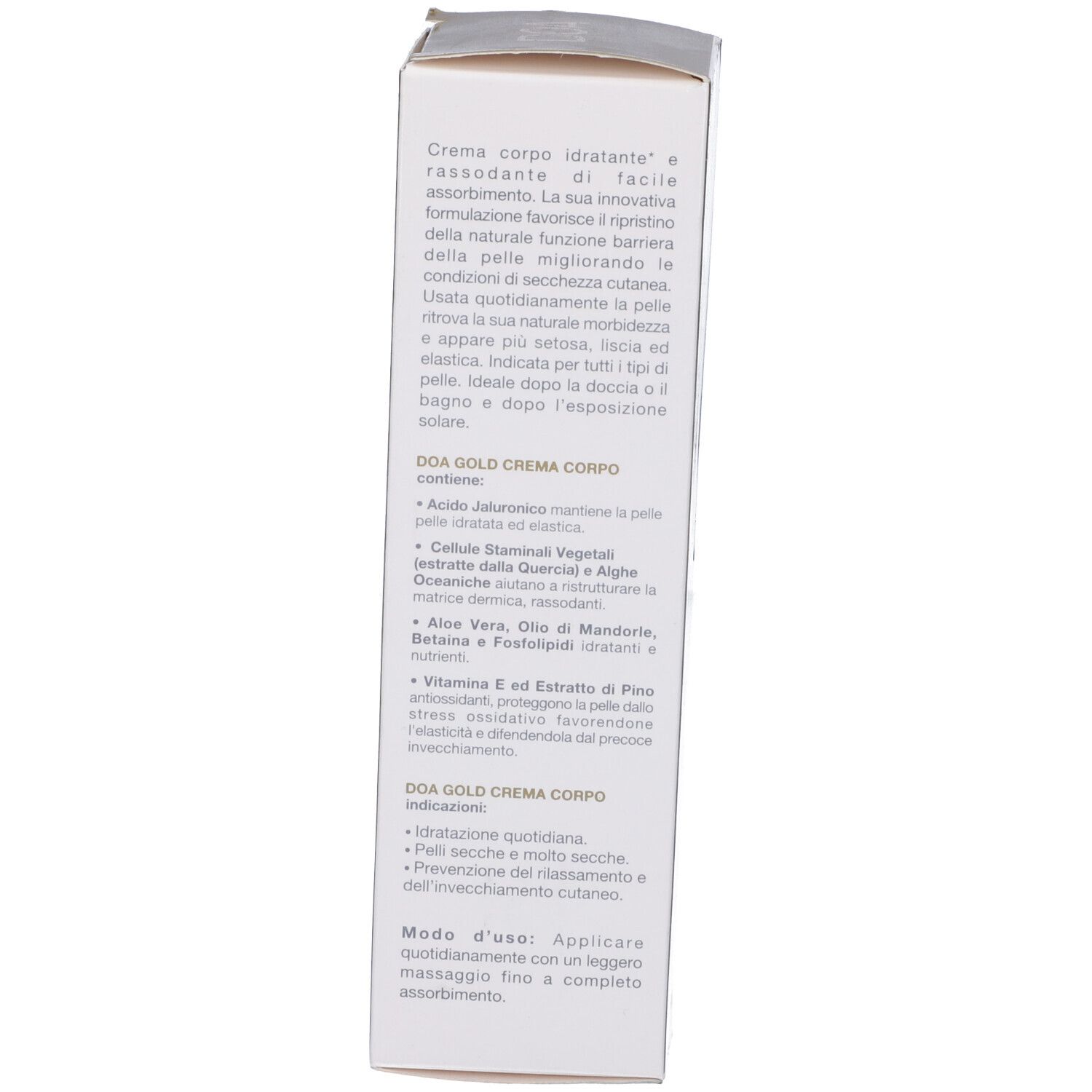 Retro della confezione del prodotto. Testo: Ingredienti, istruzioni per l'uso. Prodotto in Italia.