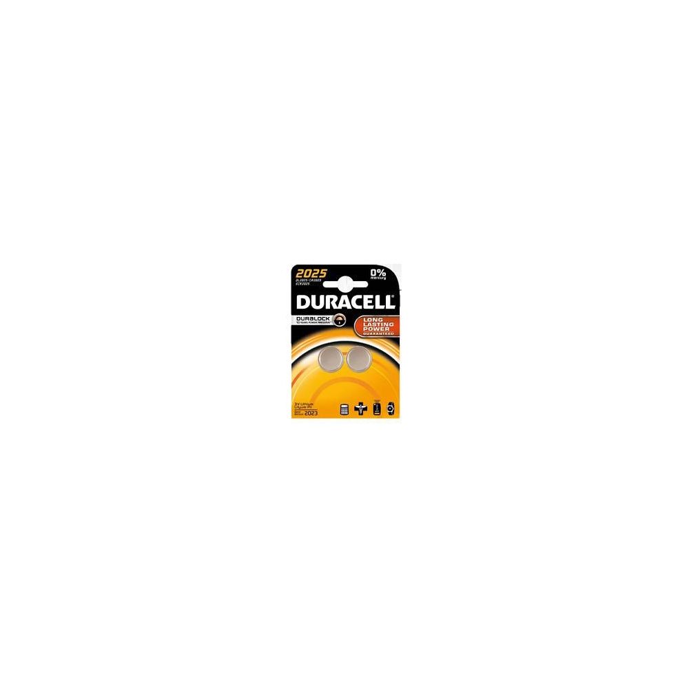 Pile Duracell 2025 in confezione blister. Due pile a bottone visibili. Confezione nera con dettagli gialli e informazioni.