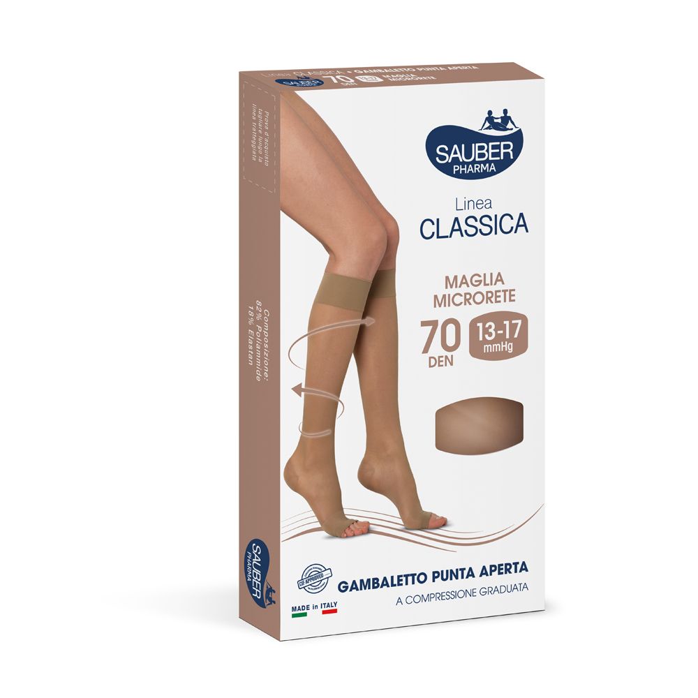 Sauber Gambaletto Open Toe Maglia Microrete 70 Den Colore Neutro Beige Taglia 4 Linea Classica