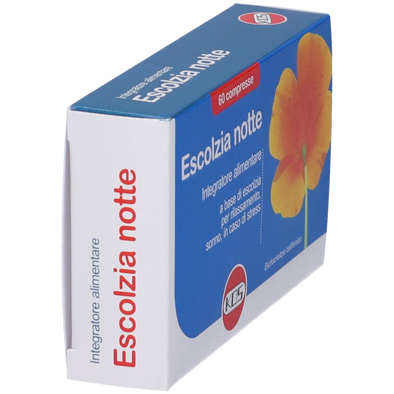 Confezione KOS Escolzia Notte, 60 compresse, vista laterale.