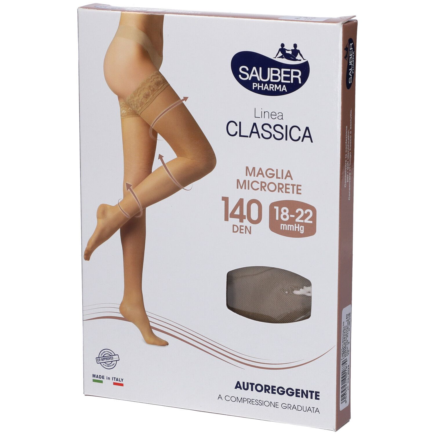 Sauber Calza Autoreggente 140 Denari Maglia Microrete Neutro Beige 3 Linea Classica