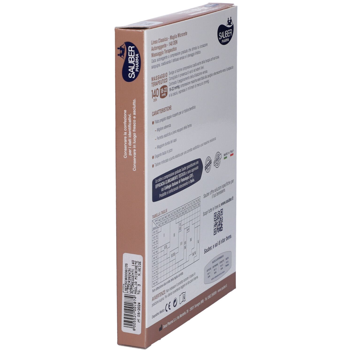 Sauber Calza Autoreggente 140 Denari Maglia Microrete Neutro Beige 3 Linea Classica