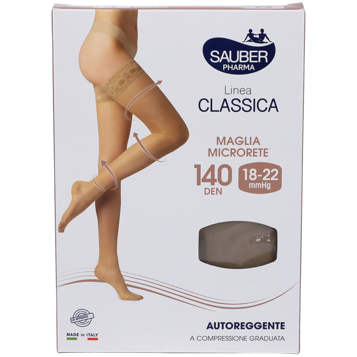 Sauber Calza Autoreggente 140 Denari Maglia Microrete Neutro Beige 3 Linea Classica