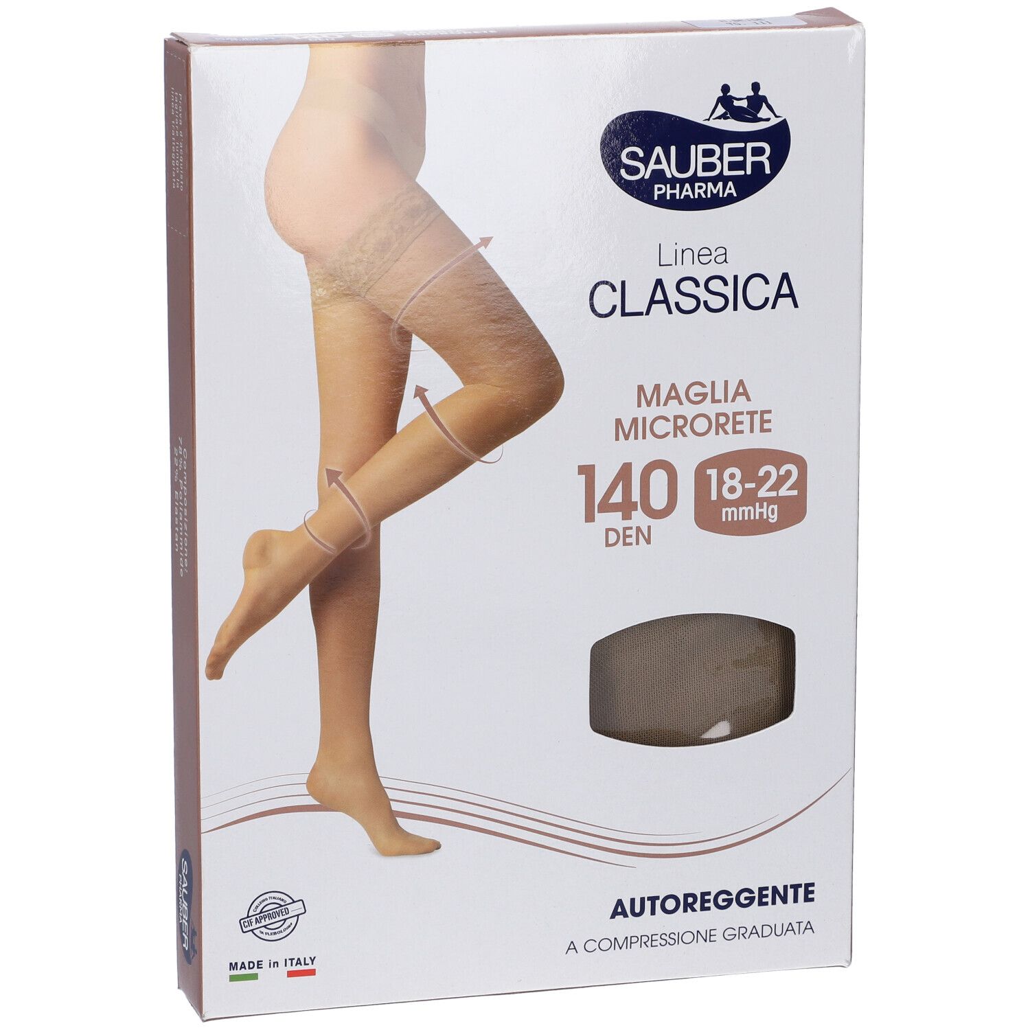 Sauber Calza Autoreggente 140 Denari Maglia Microrete Neutro Beige 3 Linea Classica