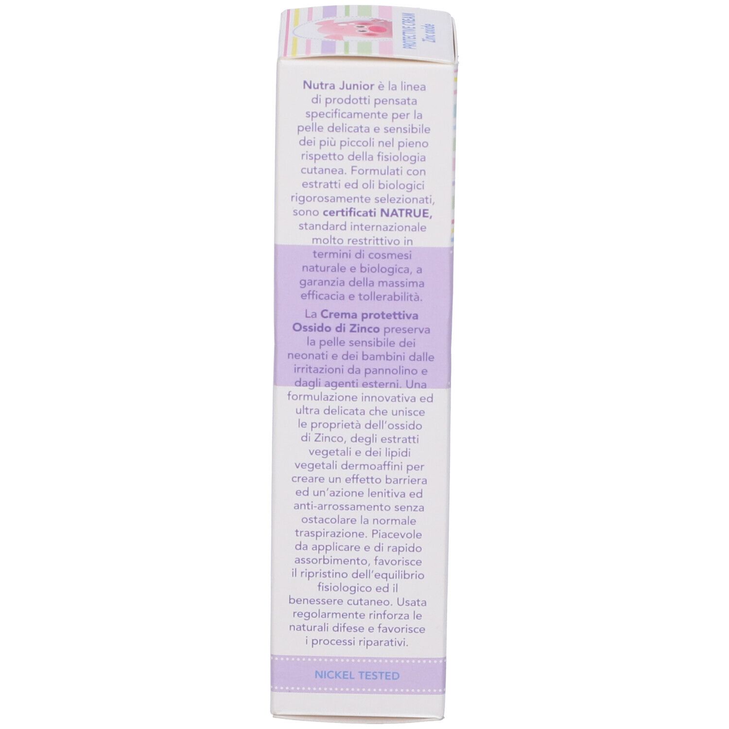Scatola. Testo: Nutra Junior, Crema Protettiva, ingredienti, istruzioni per l'uso. Logo: Farmaderbe. Dermatologicamente testato.