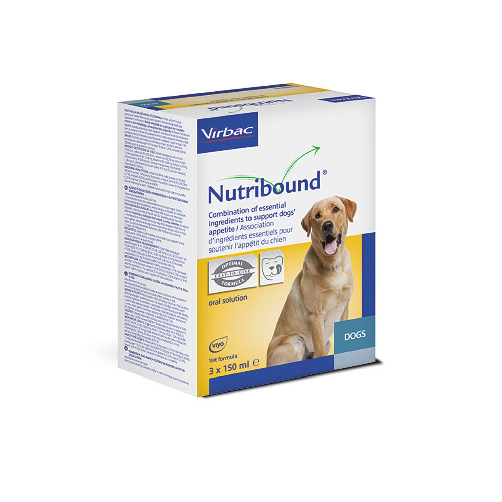 Scatola con nome prodotto, cane e testo. Marchio Virbac. Scritta 'DOGS'.