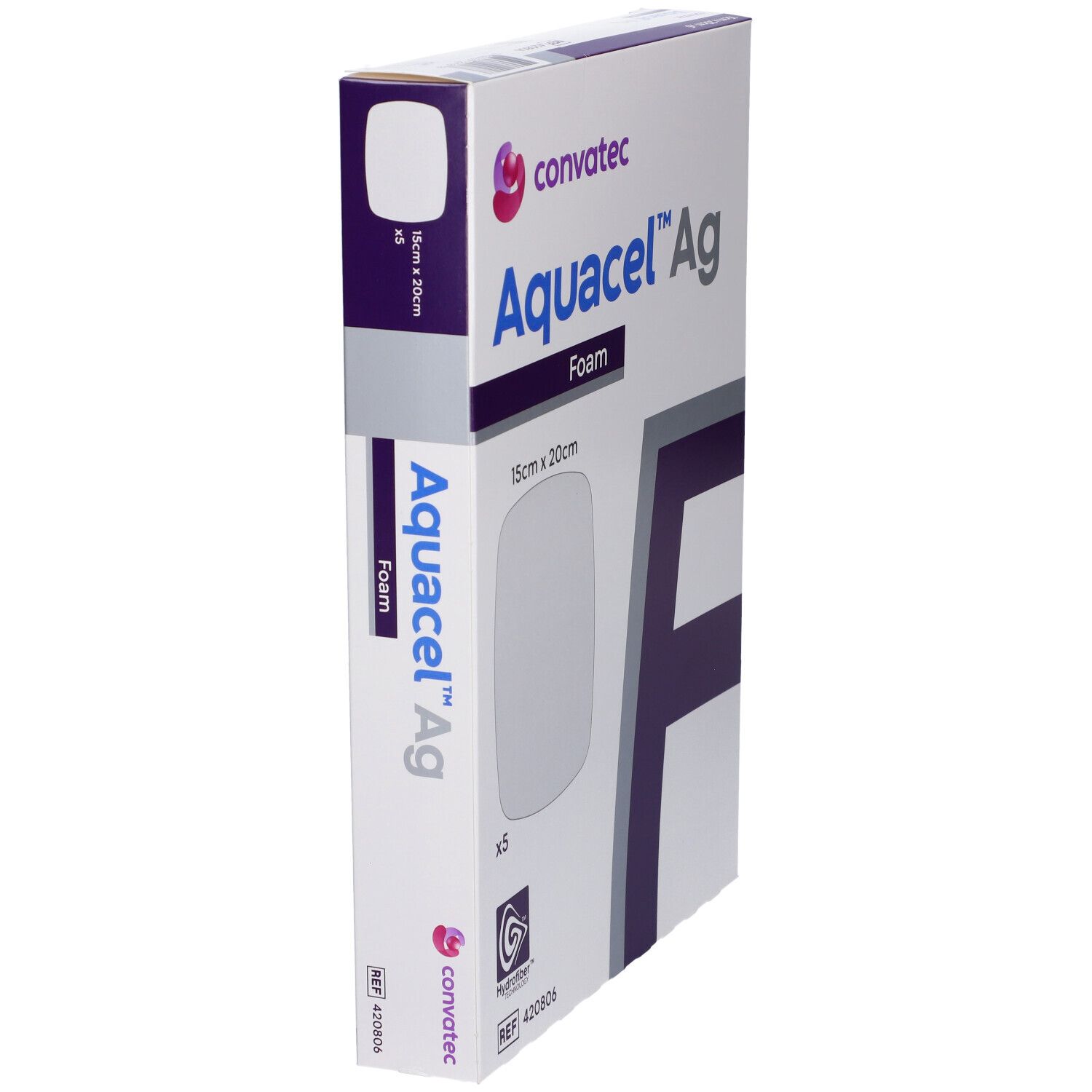 Confezione del prodotto, vista laterale. Nome e logo del prodotto visibili. Dimensione 15x20cm. Marchio Convatec.