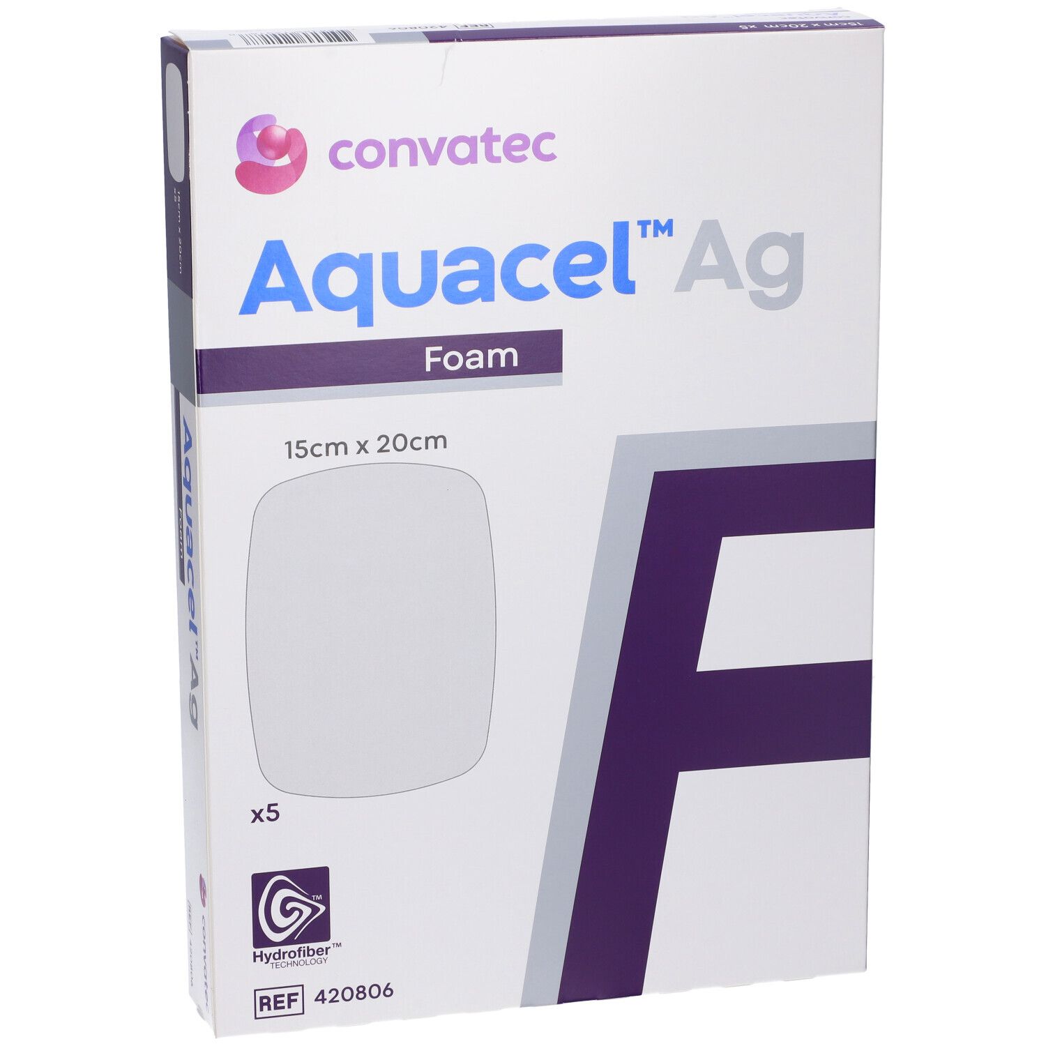 Confezione del prodotto. Nome e logo del prodotto. Dimensione 15x20cm. Contiene 5 pezzi. Marchio Convatec.