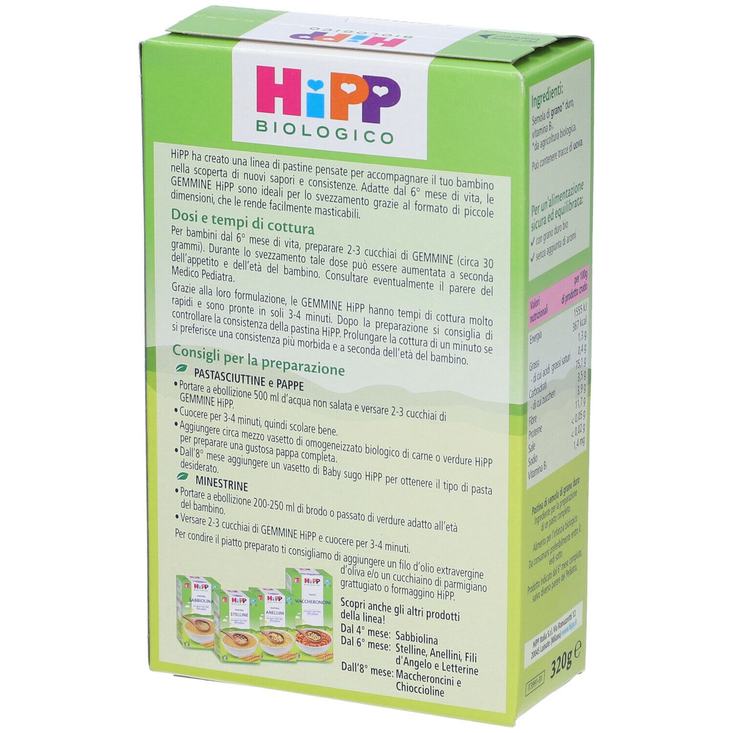 Hipp Biologico Gemmine 320 g - Pastina per Svezzamento