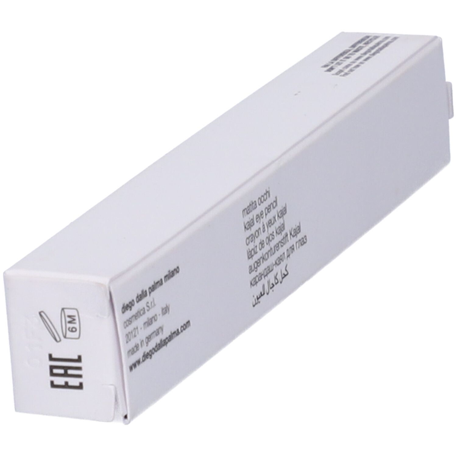 Confezione bianca con testo e loghi. Marchio: Diego Dalla Palma Milano. Con marchio EAC.