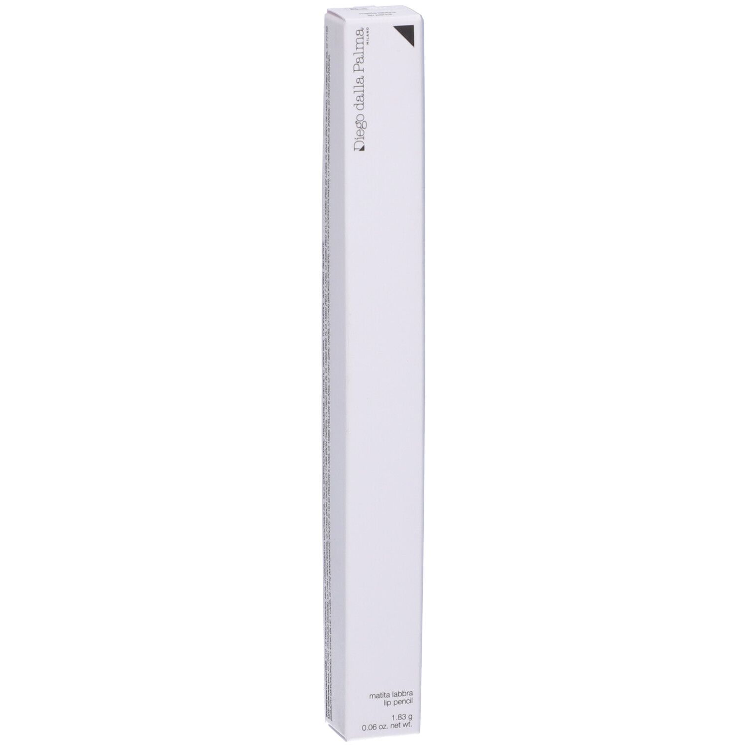 Confezione bianca sottile con informazioni sul prodotto e marchio. Scritta: Diego dalla Palma.