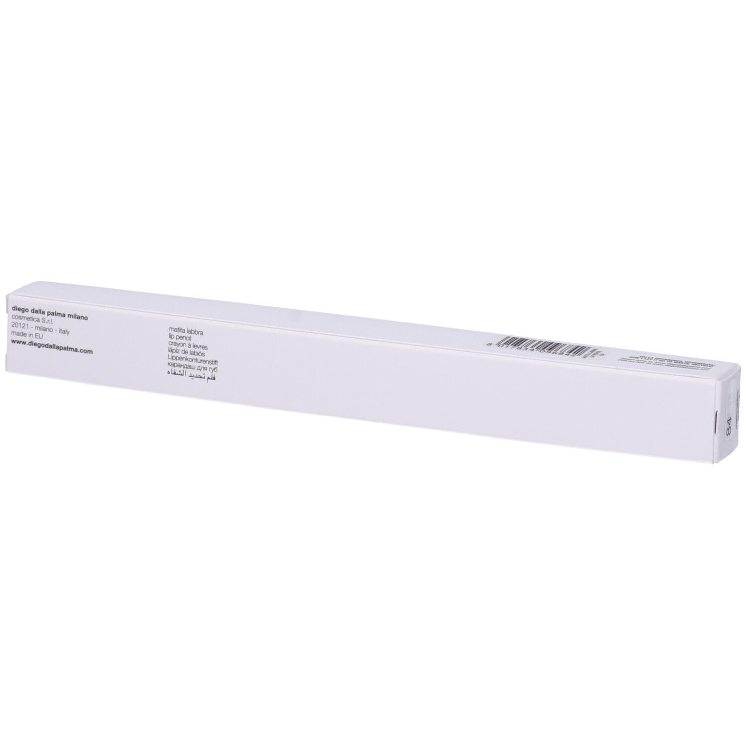 Confezione rettangolare bianca. Testo e codice a barre. Marchio "Diego dalla Palma".