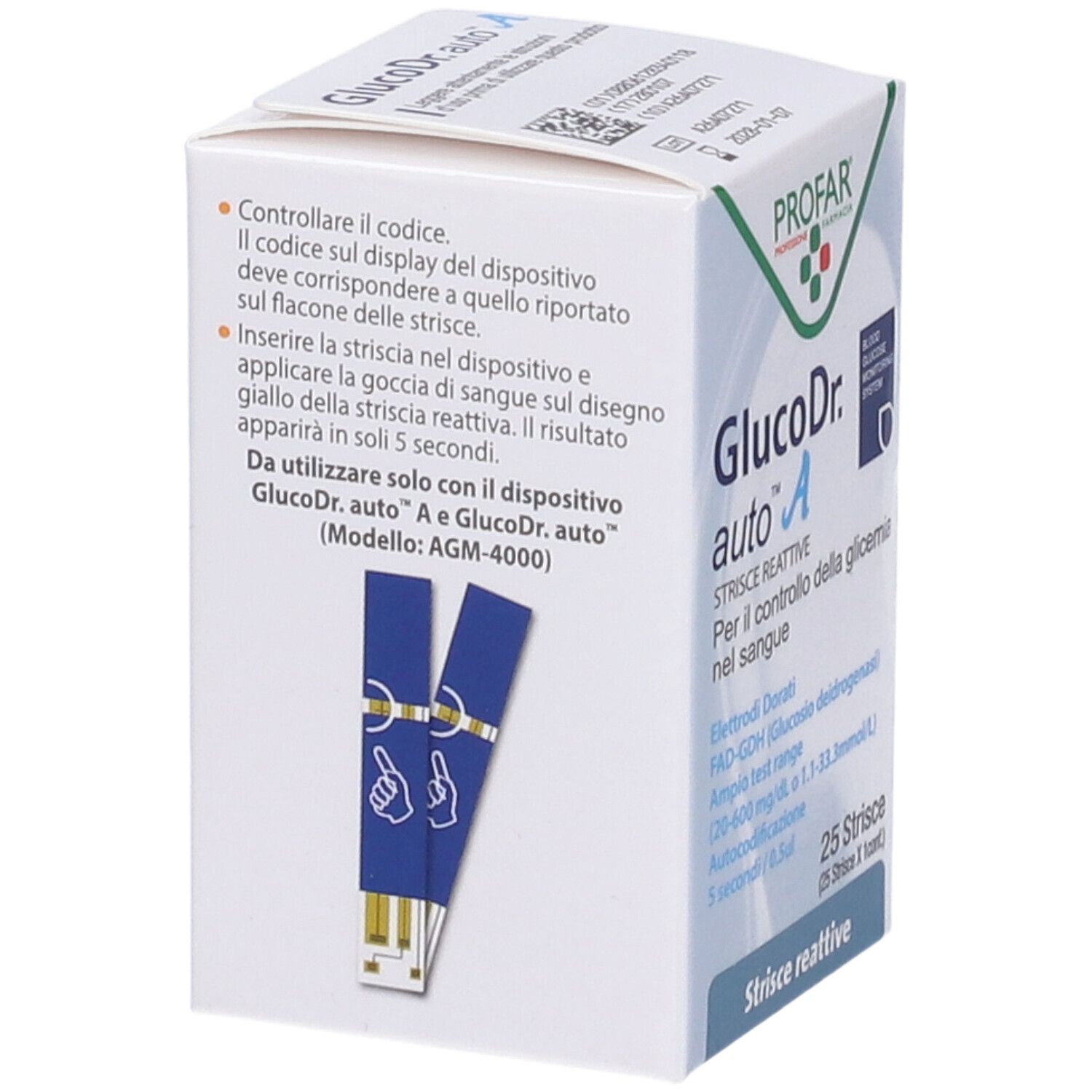Strisce reattive Profar GlucoDr. auto A per la misurazione della glicemia, 25 pezzi.